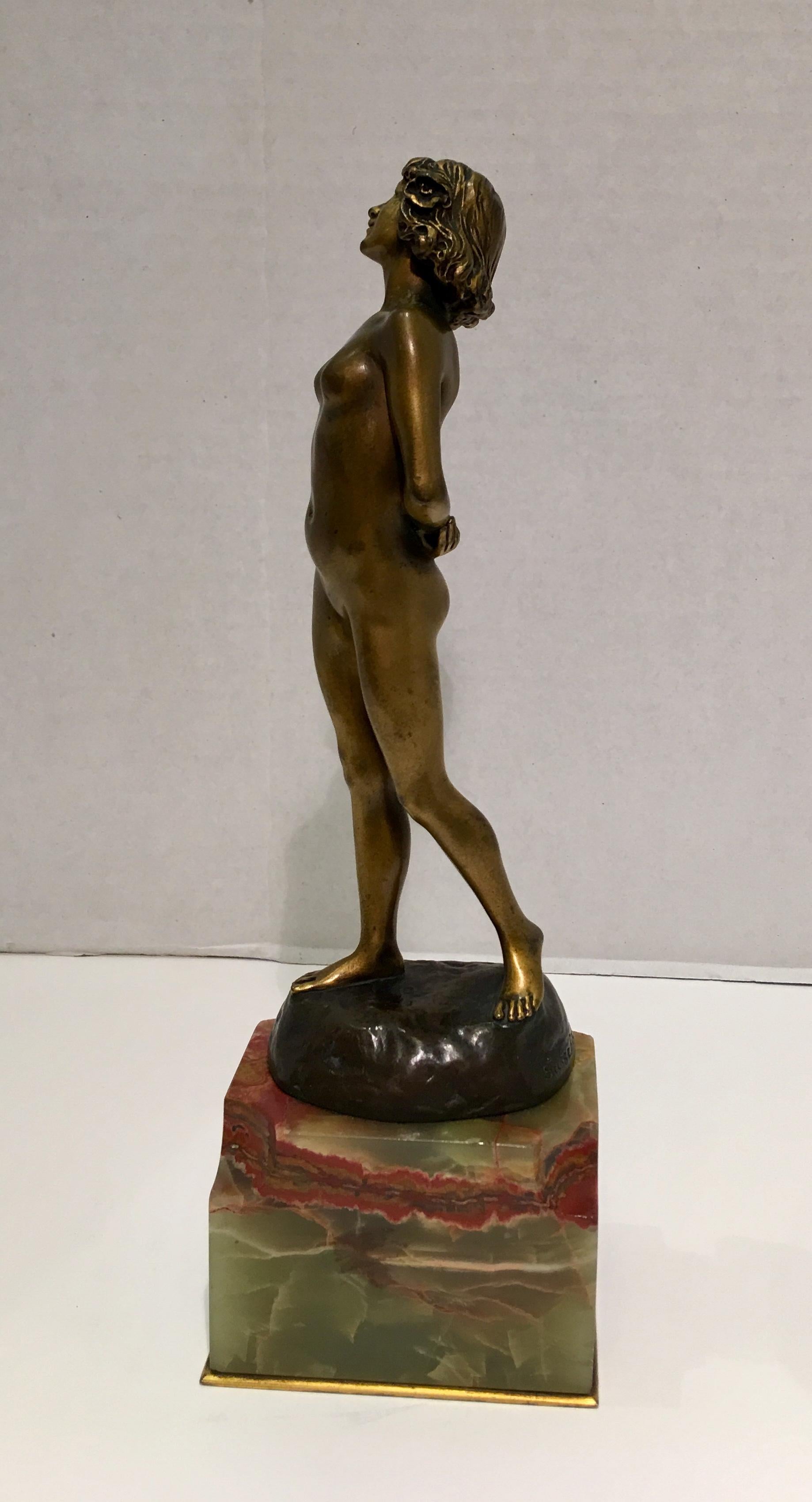 French Art Deco Bronze Nude Woman by Joseph Jules Emmanuel Cormier Joe Descomps In Good Condition In Tustin, CA
