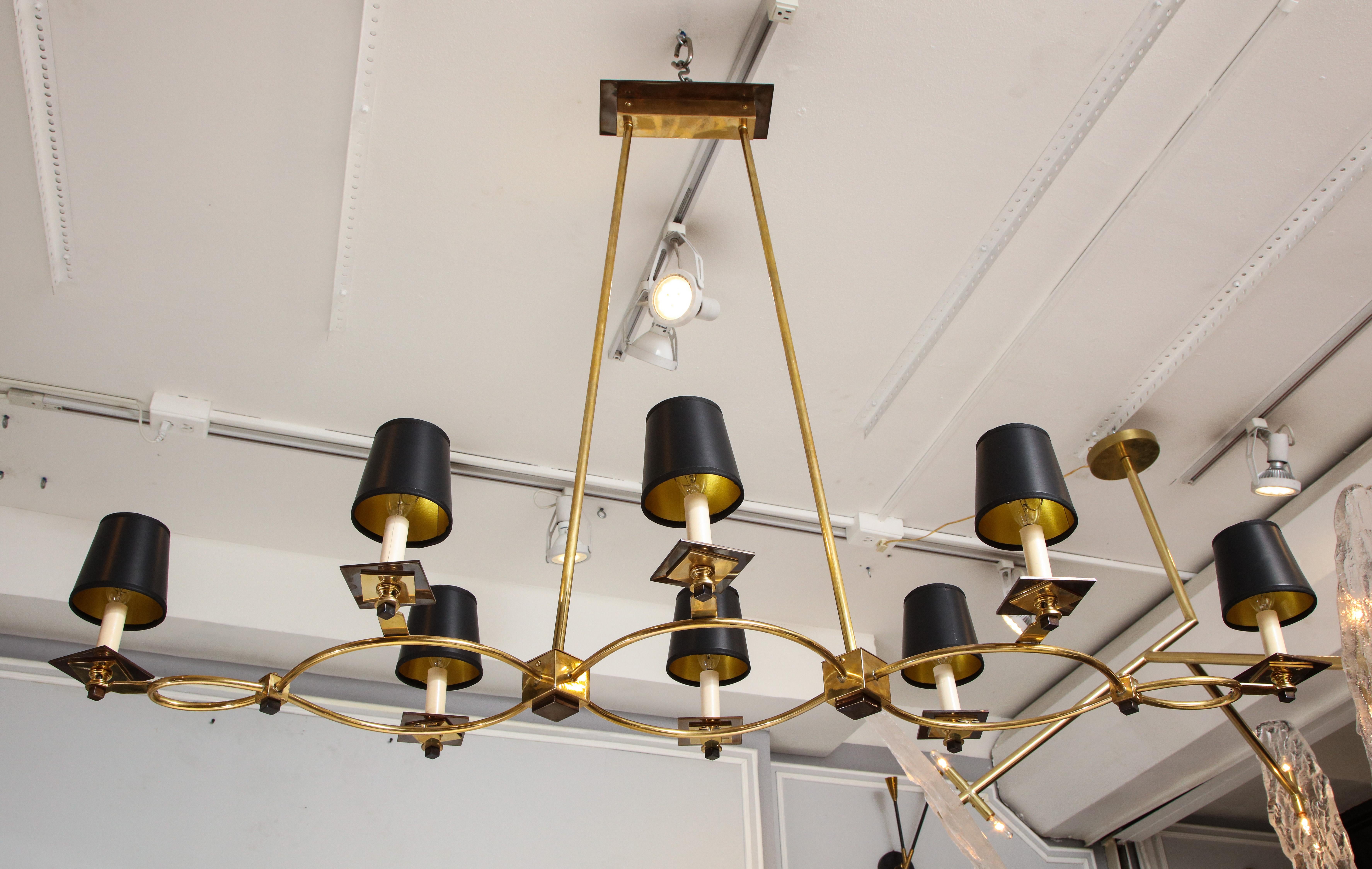 Contemporary Custom Midcentury-Style Brass and Bronze Eight-Arm Fixture For Sale