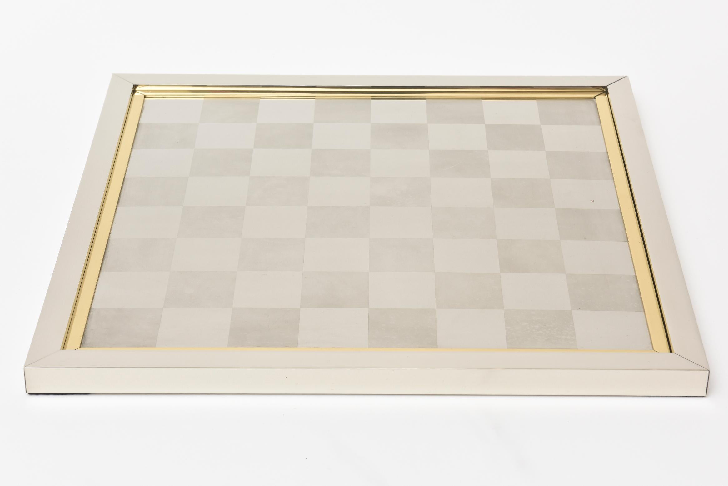 Romeo Rega Signed Brass and Chrome-Plated Checkers Game, Italian Vintage In Good Condition For Sale In North Miami, FL