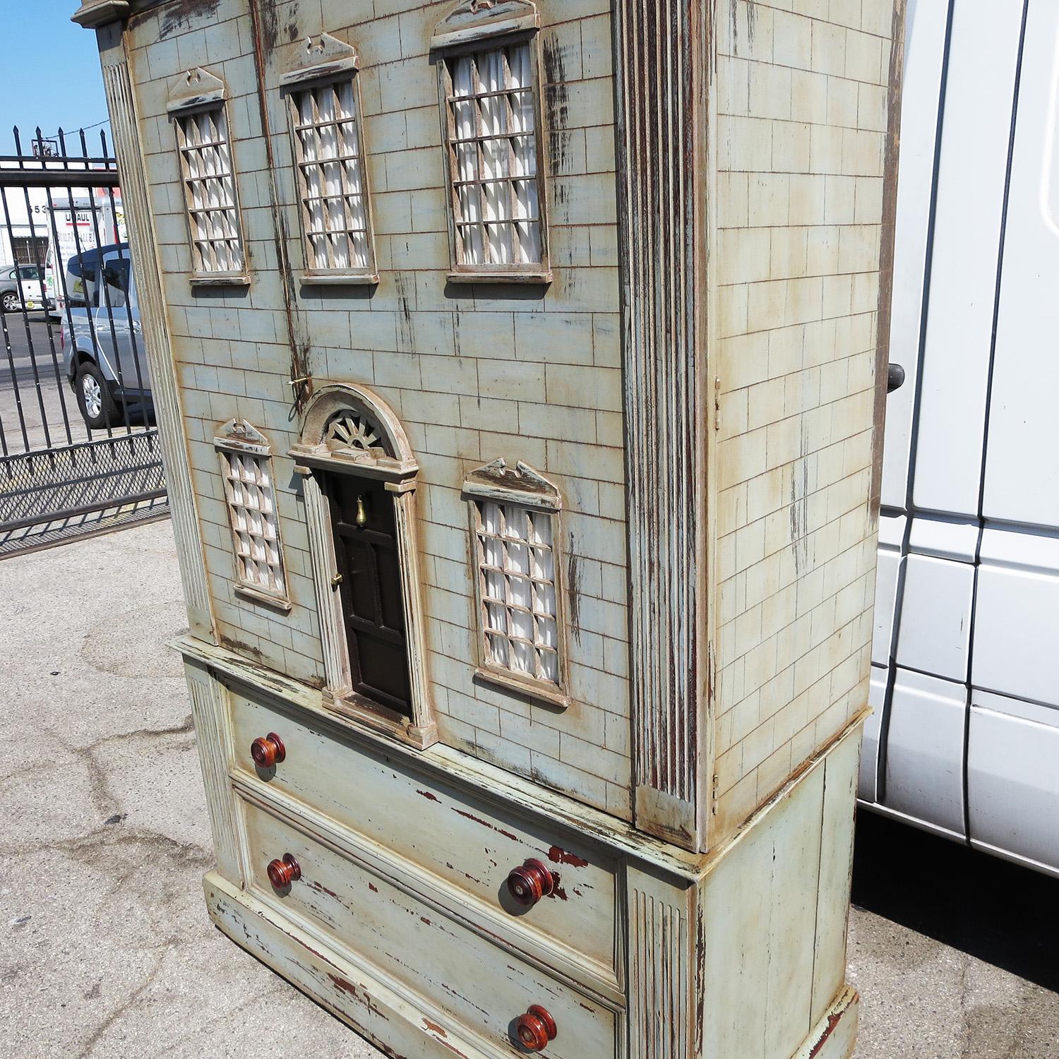 Hand-Painted Architectural Dresser Cabinet Combo - 3 Dimensional Mansion