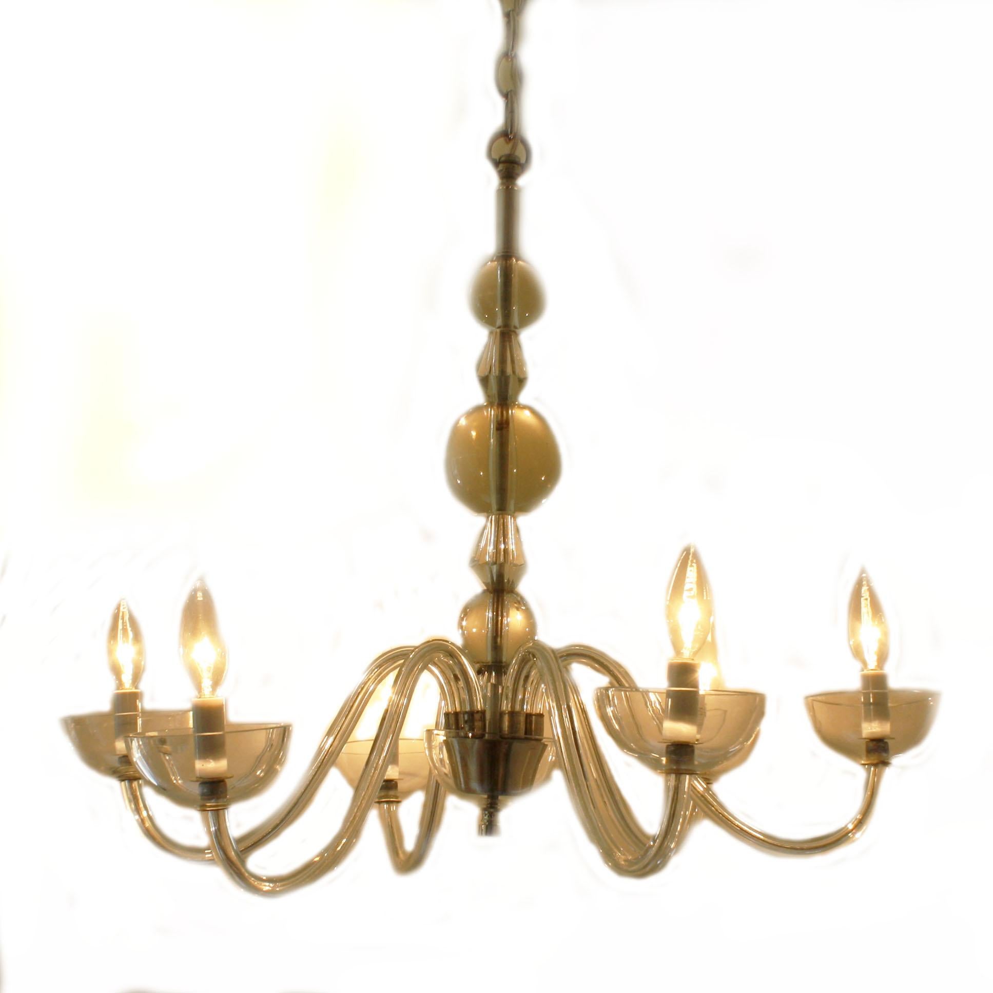 Glass French Chandelier in the Style of Jacques Adnet, circa 1940