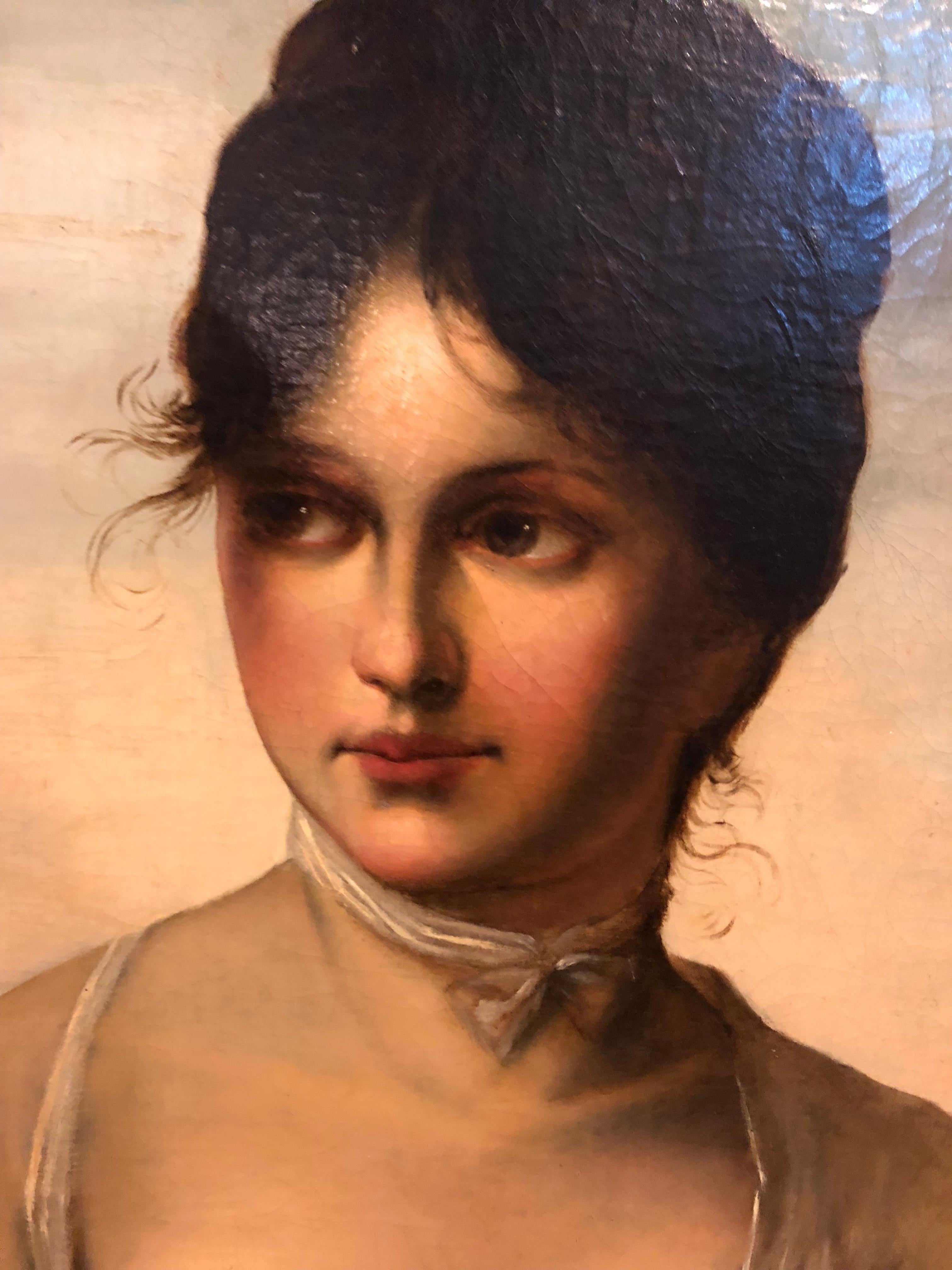 20th Century 19th Century Oil on Canvas, a Portrait Beautiful Maiden, Signed A. Zienert