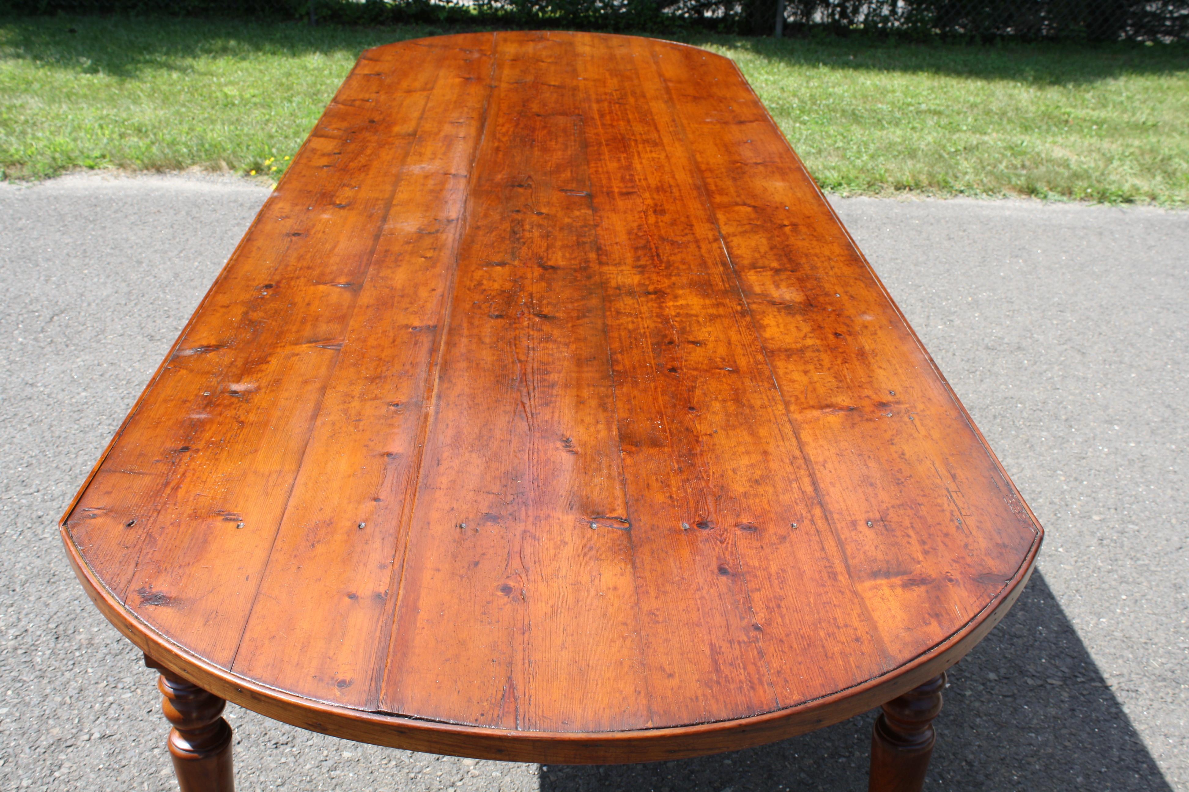 Hand-Crafted Knotted Pine Planked 'Demi-Ended' Farm Table For Sale