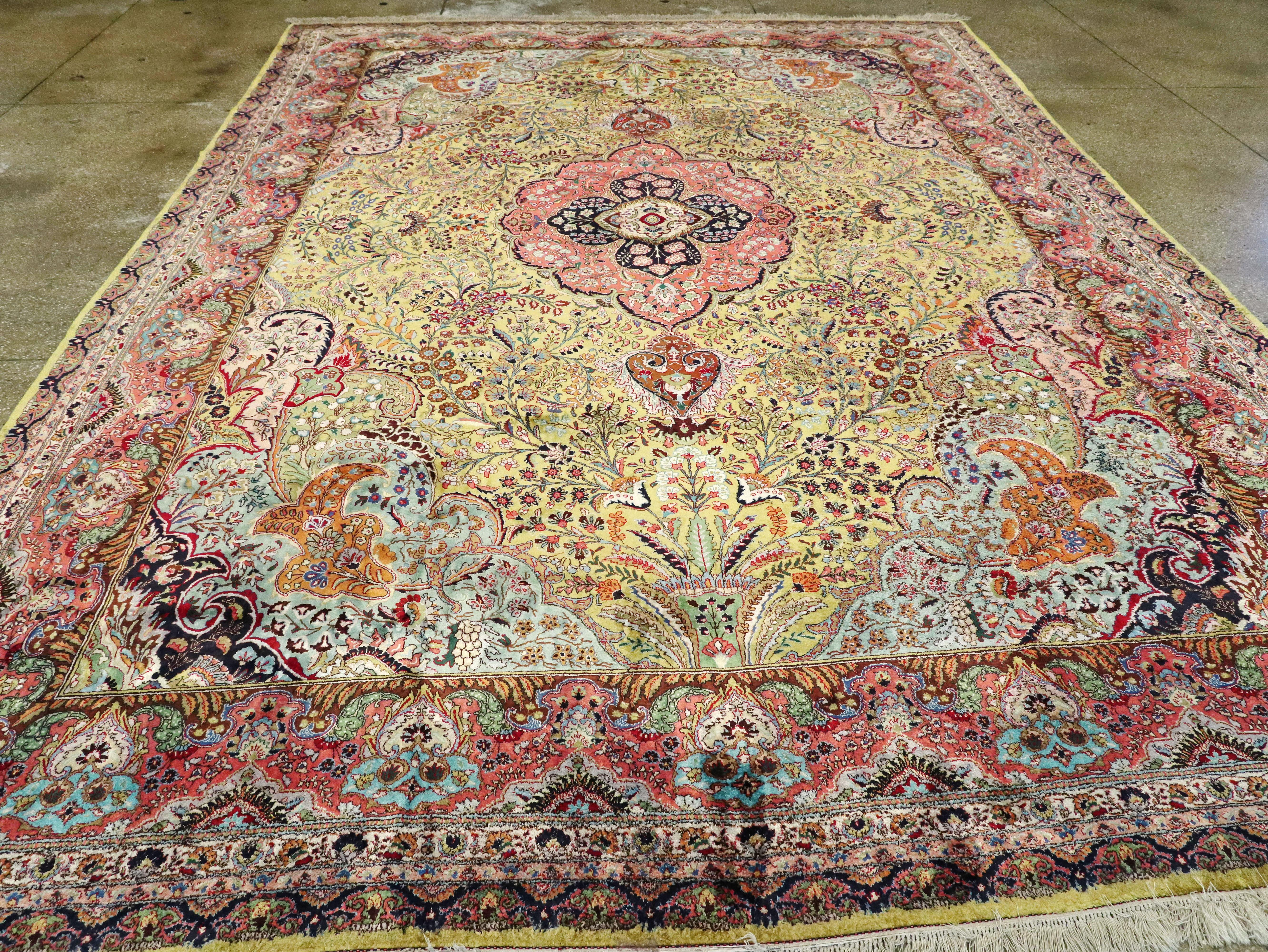Vintage Persian Qum Silk Carpet In Excellent Condition In New York, NY