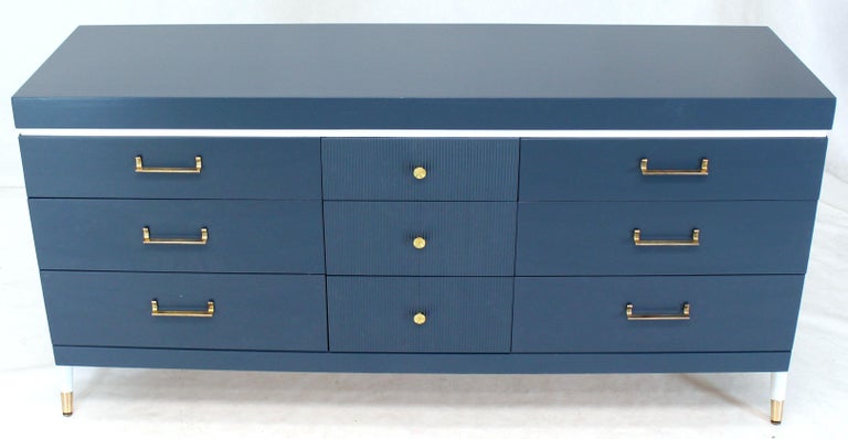 White And Blue Exposed Sculptural Compass Shape Legs Nine Drawers
