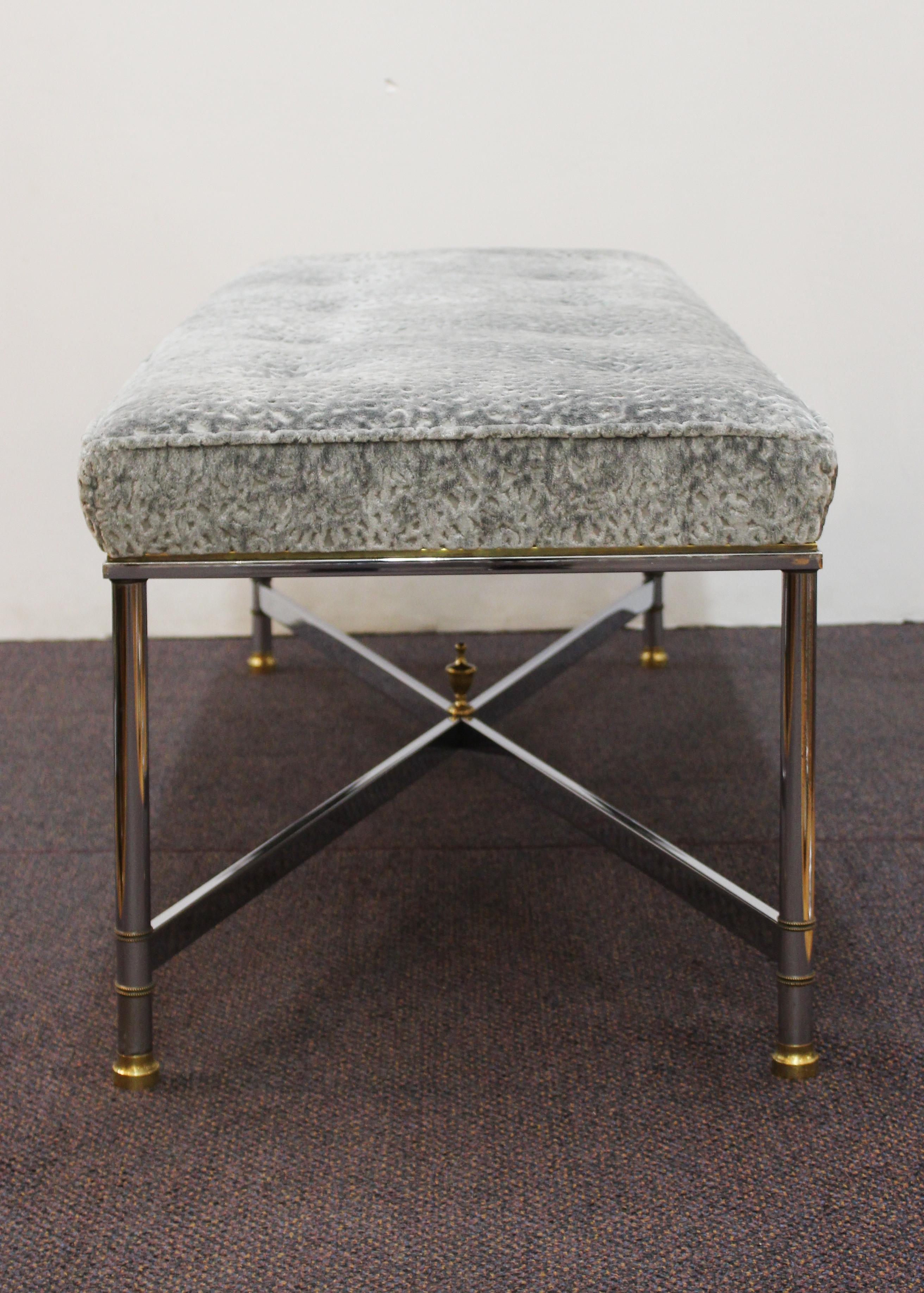 Maison Jansen Hollywood Regency Bench with Grey Chenille Seat In Excellent Condition In New York, NY