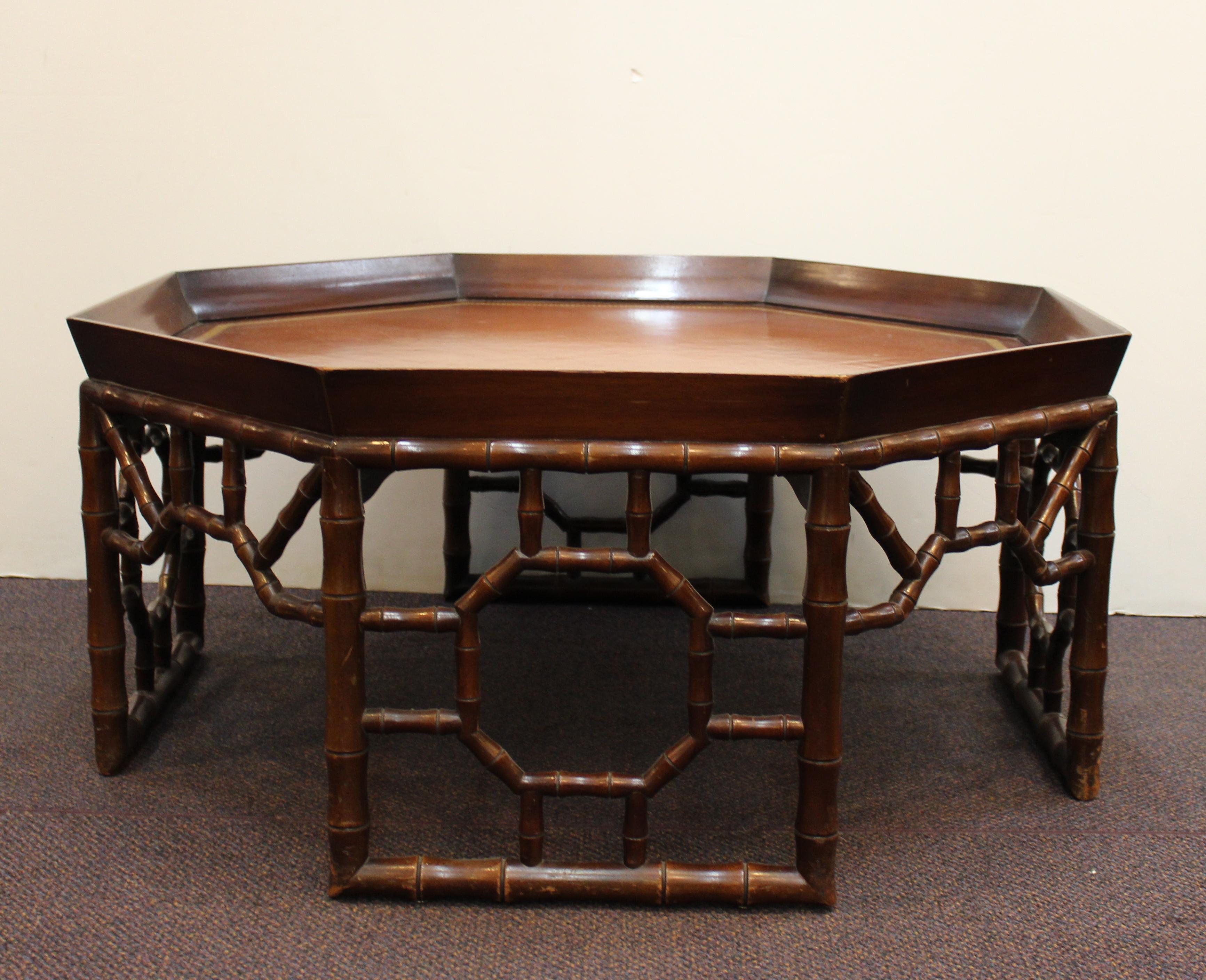 Baker Furniture Hollywood Regency Faux Bamboo Hexagonal Coffee Table In Good Condition In New York, NY