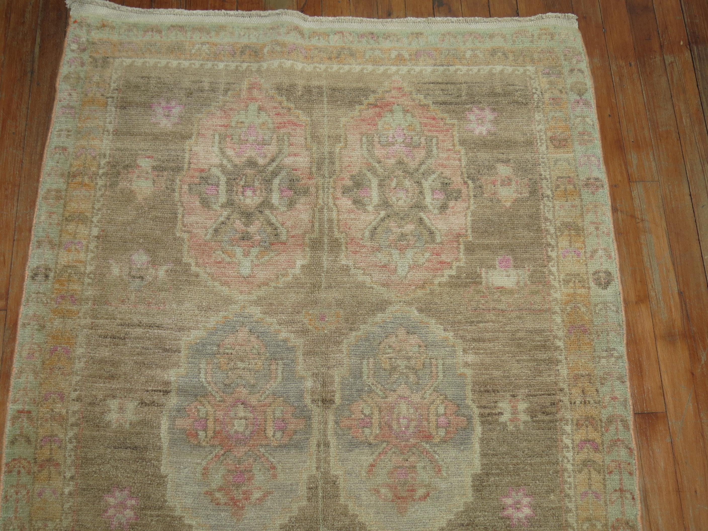 20th Century Turkish Oushak Runner with Pink Hues For Sale