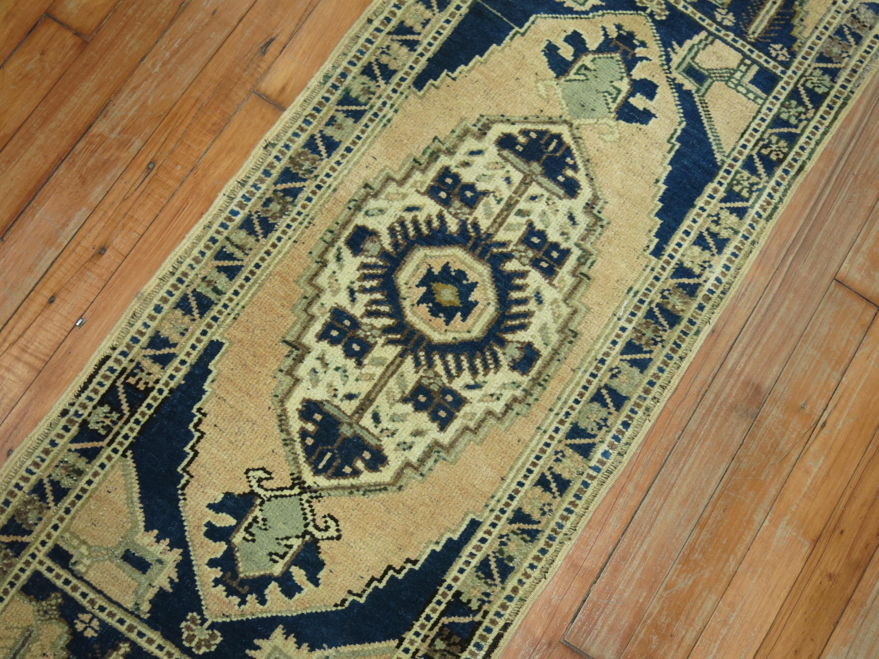 Vintage Turkish Small Runner Throw Rug In Excellent Condition In New York, NY