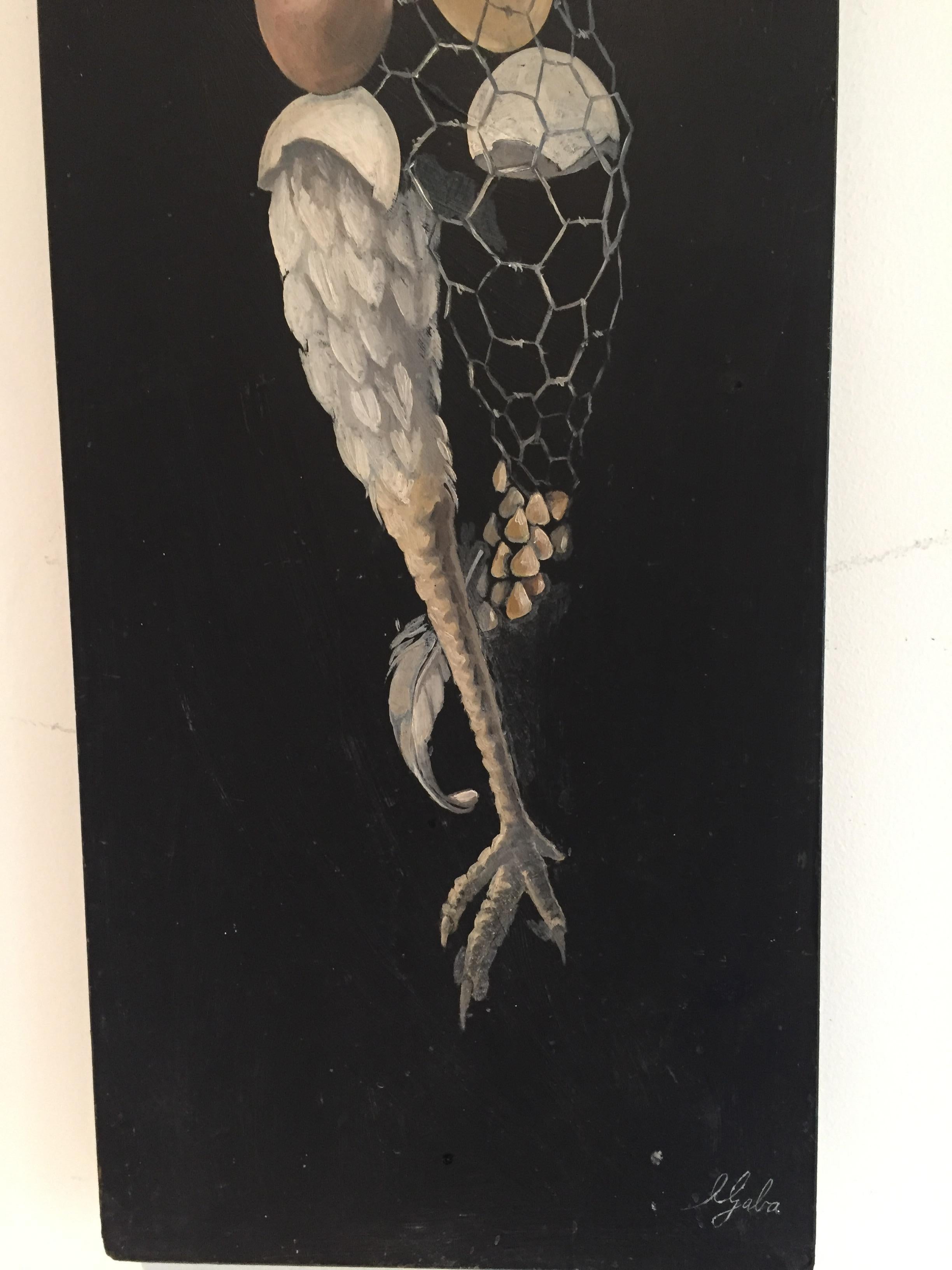 Lester Gaba Pintado a mano sobre madera Gallina con huevos, Colección Lilly Dache Anodizado en venta
