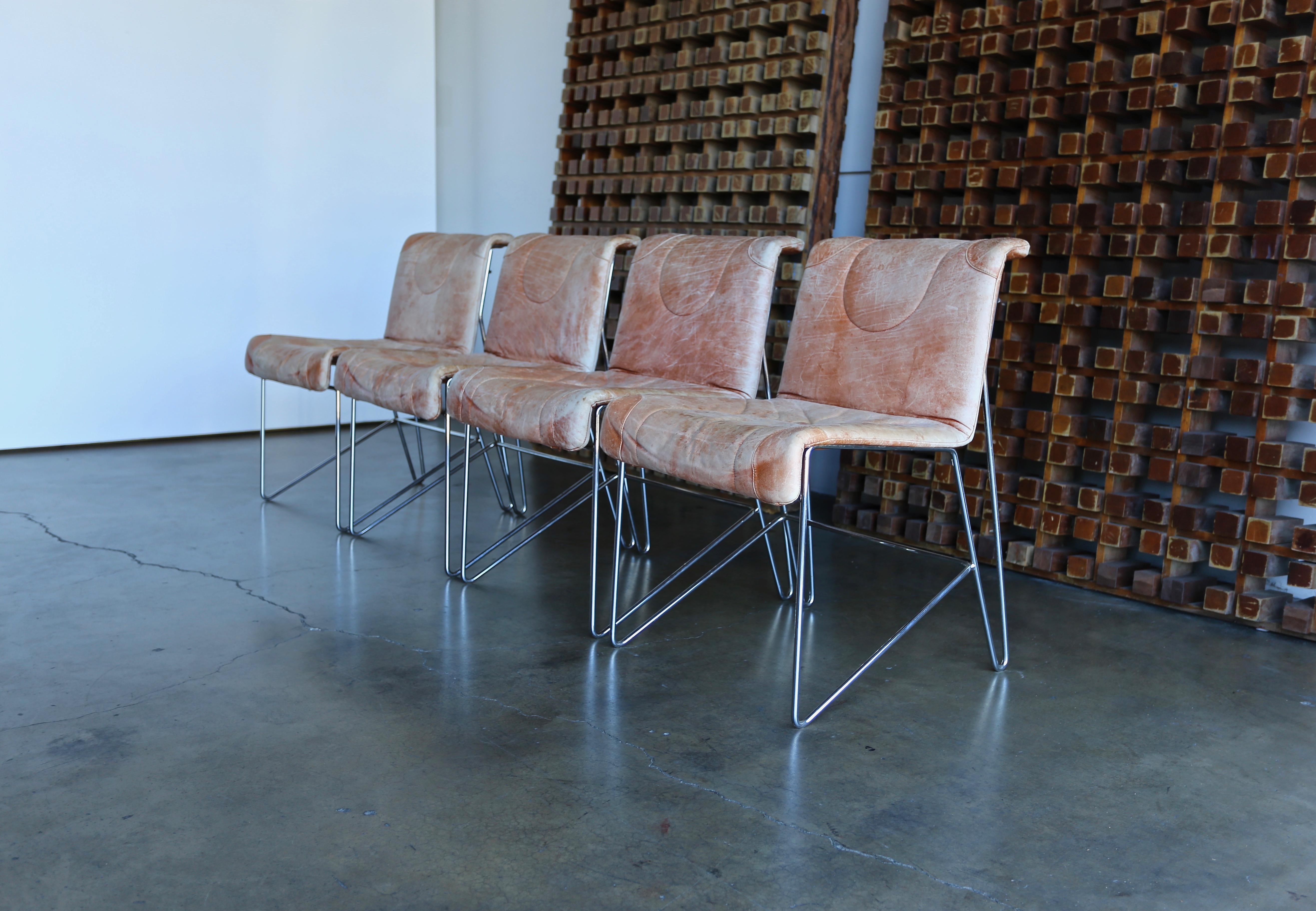 20th Century i4 Mariani Leather and Chrome Italian Modern Dining Chairs