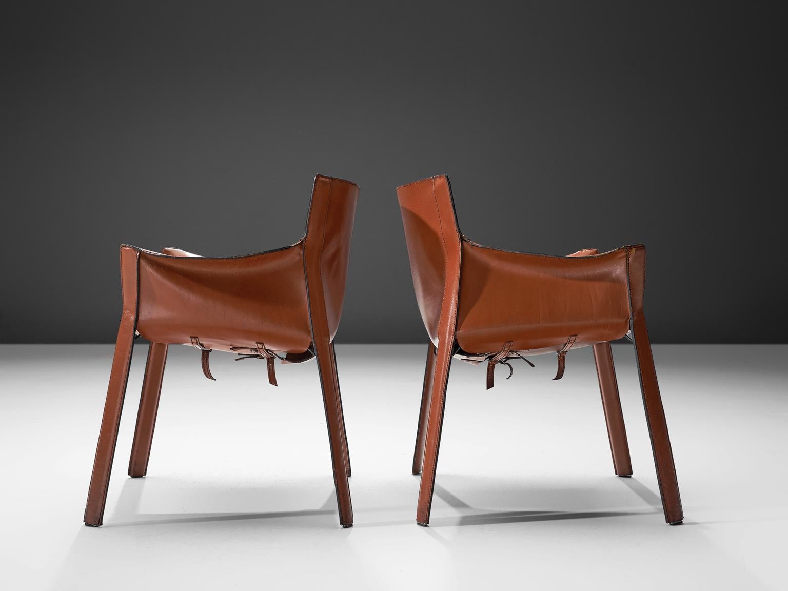 Giancarlo Vegni for Fasem Set of Seven Patinated Leather Chairs In Good Condition In Waalwijk, NL