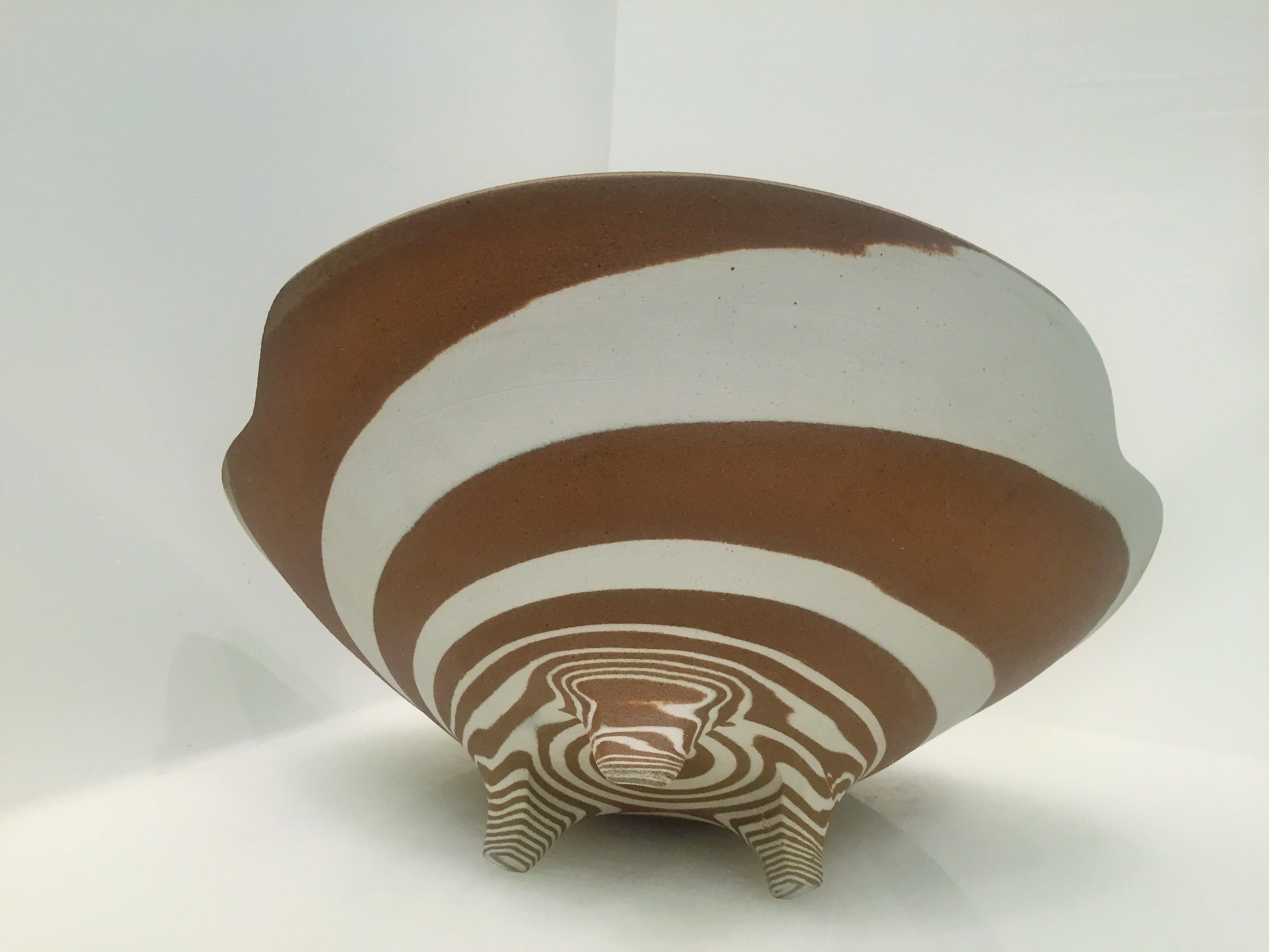 Fired Japanese Ceramic Swirl Bowl For Sale