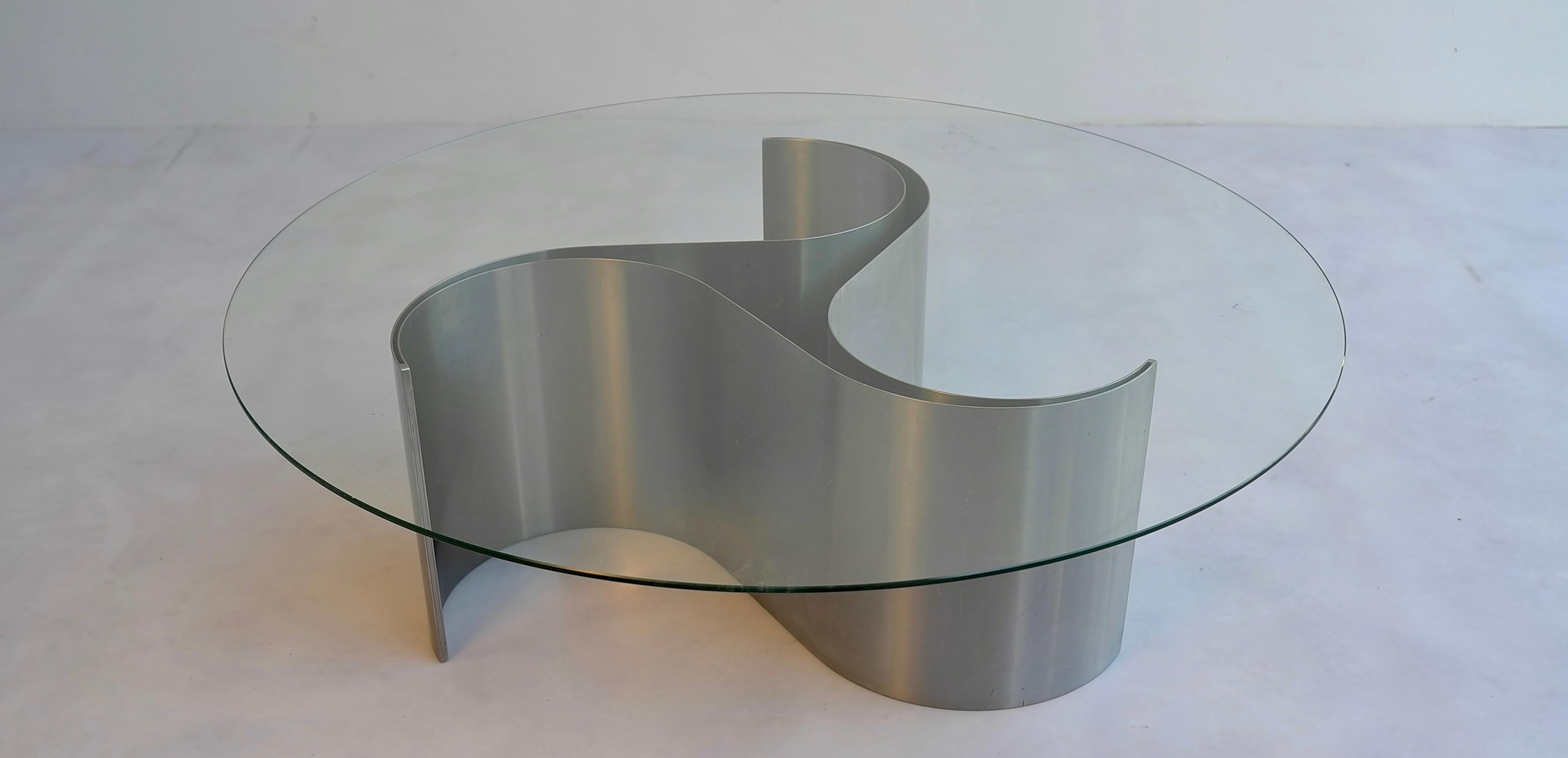 Sculptural Coffee Table in Glass and Steel by Patrice Maffei, France, 1970s In Good Condition In Den Haag, NL