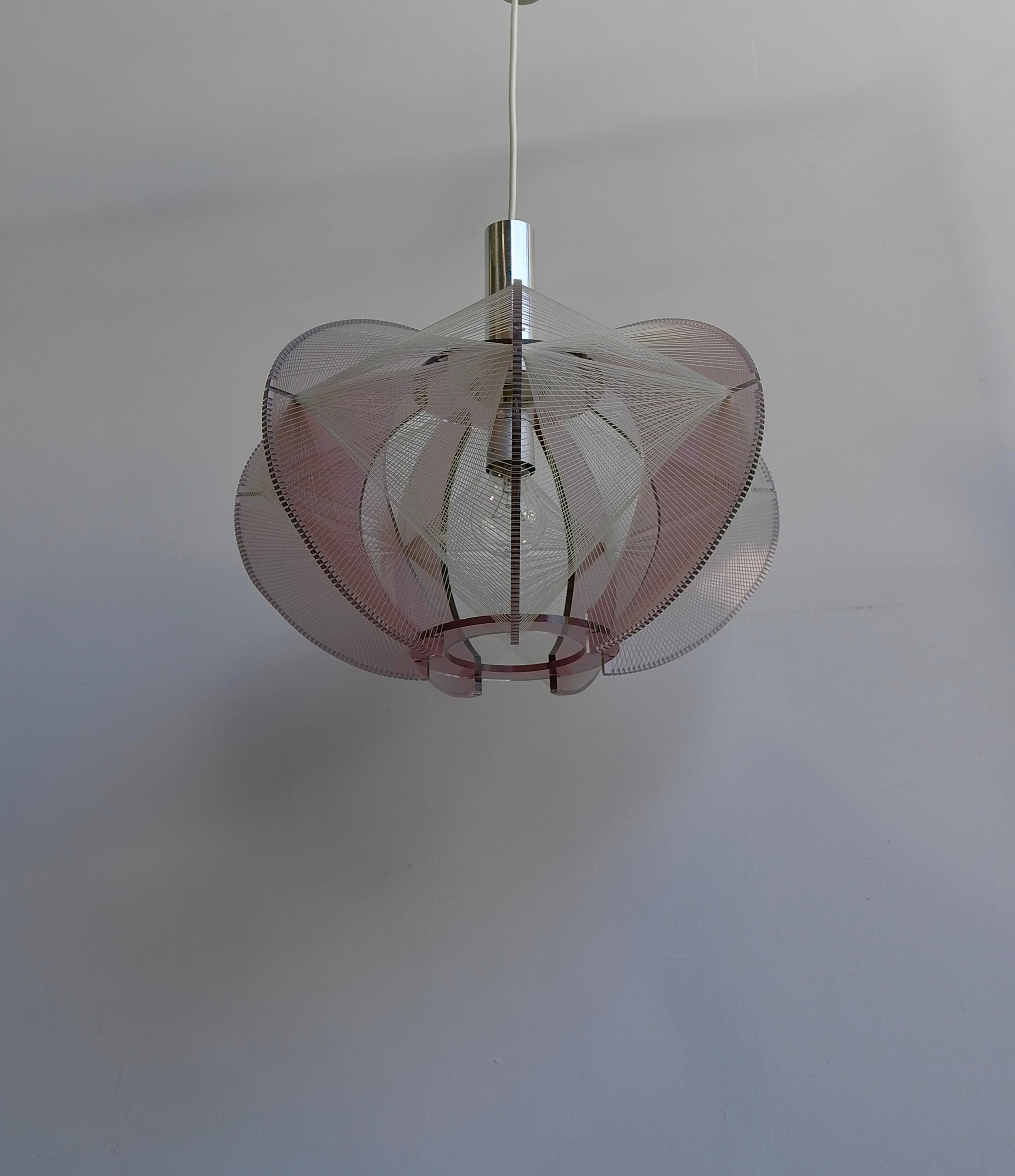 Mid-Century Modern Paul Secon for Sompex-Clear Purple Wire Pendant Lamp, 1970s For Sale