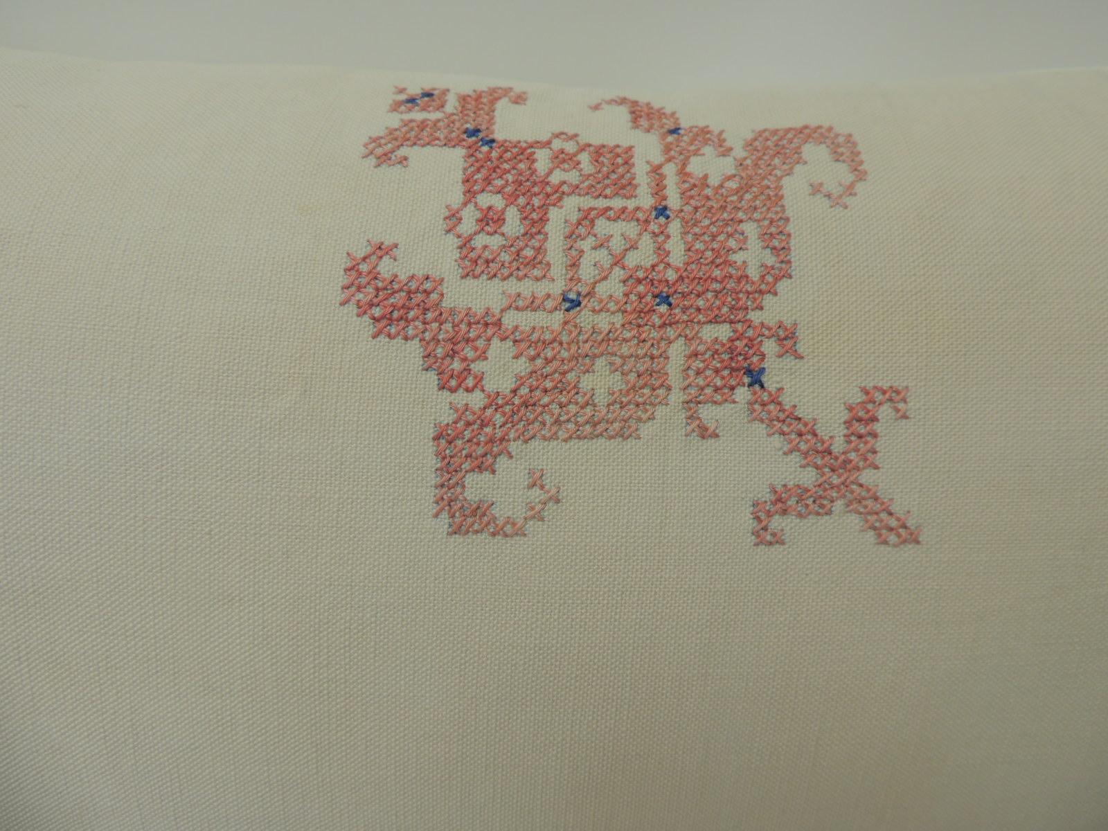 Greek Isle Red and Blue Embroidery Antique Decorative Pillow In Good Condition In Oakland Park, FL