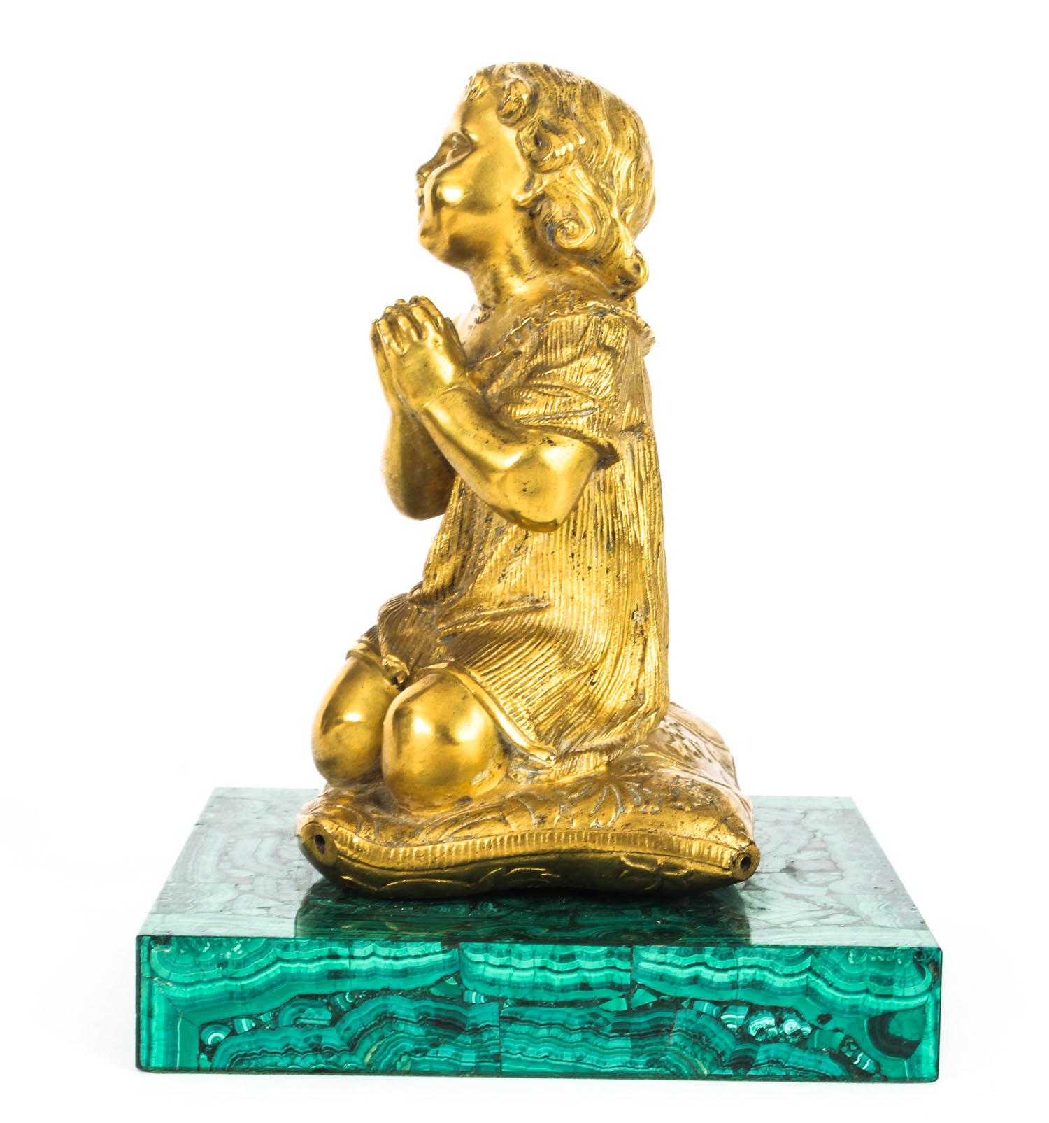 French Malachite and Ormolu-Mounted Sculpture of a Girl Praying, 19th Century 1