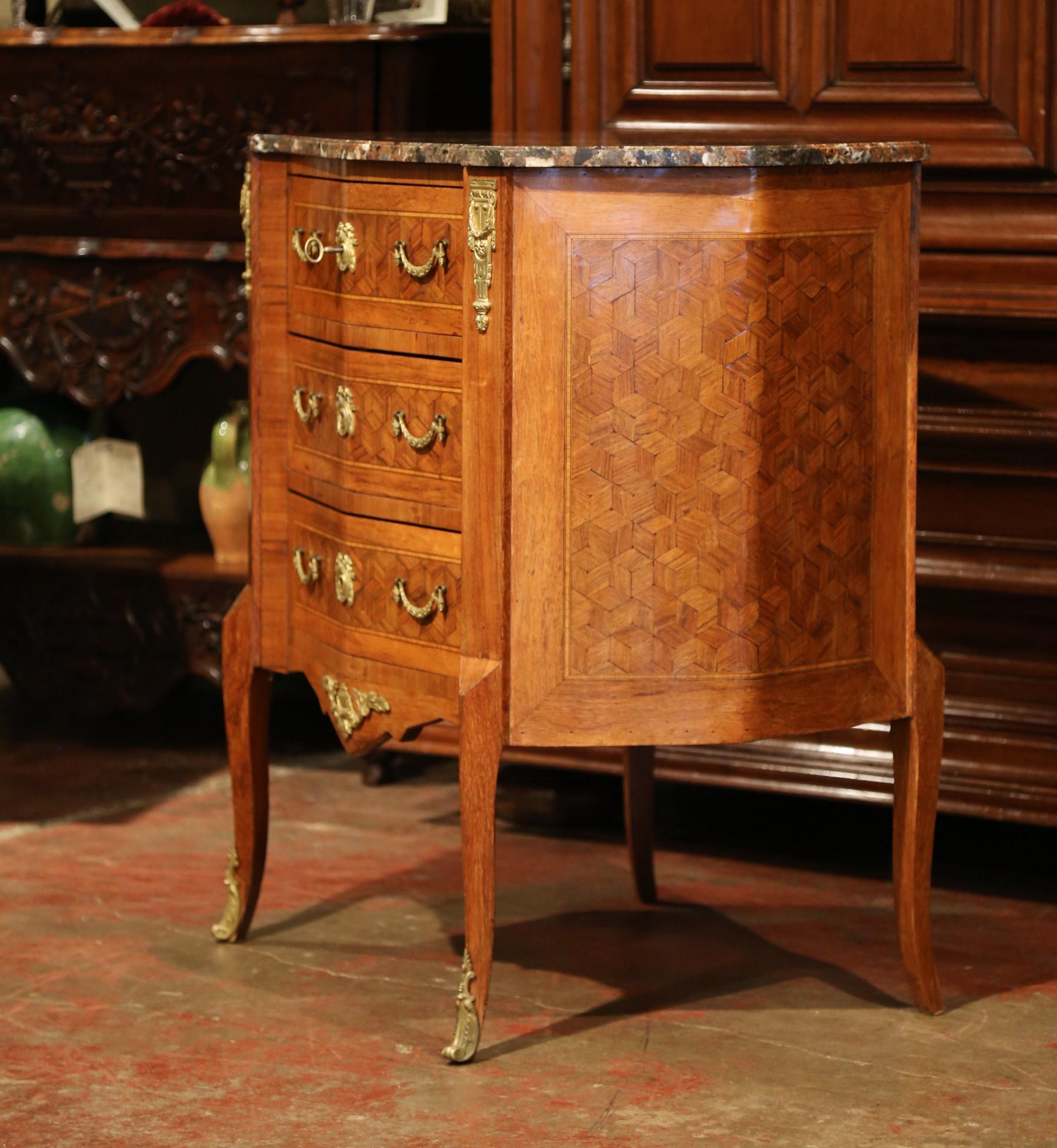 Bronze Early 20th Century French Louis XV Walnut Commode Chest with Marble Top