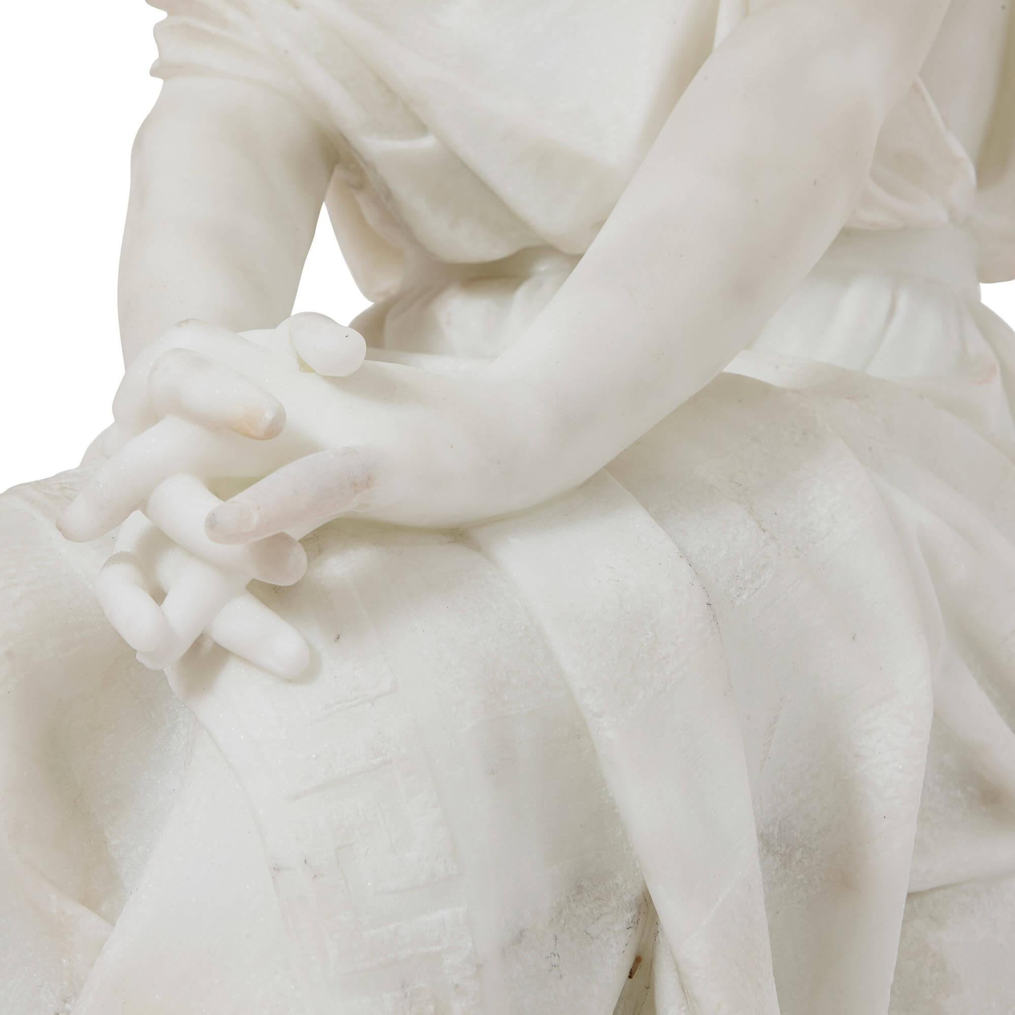Carved Neoclassical Style Italian Marble Sculpture of Seated Sappho