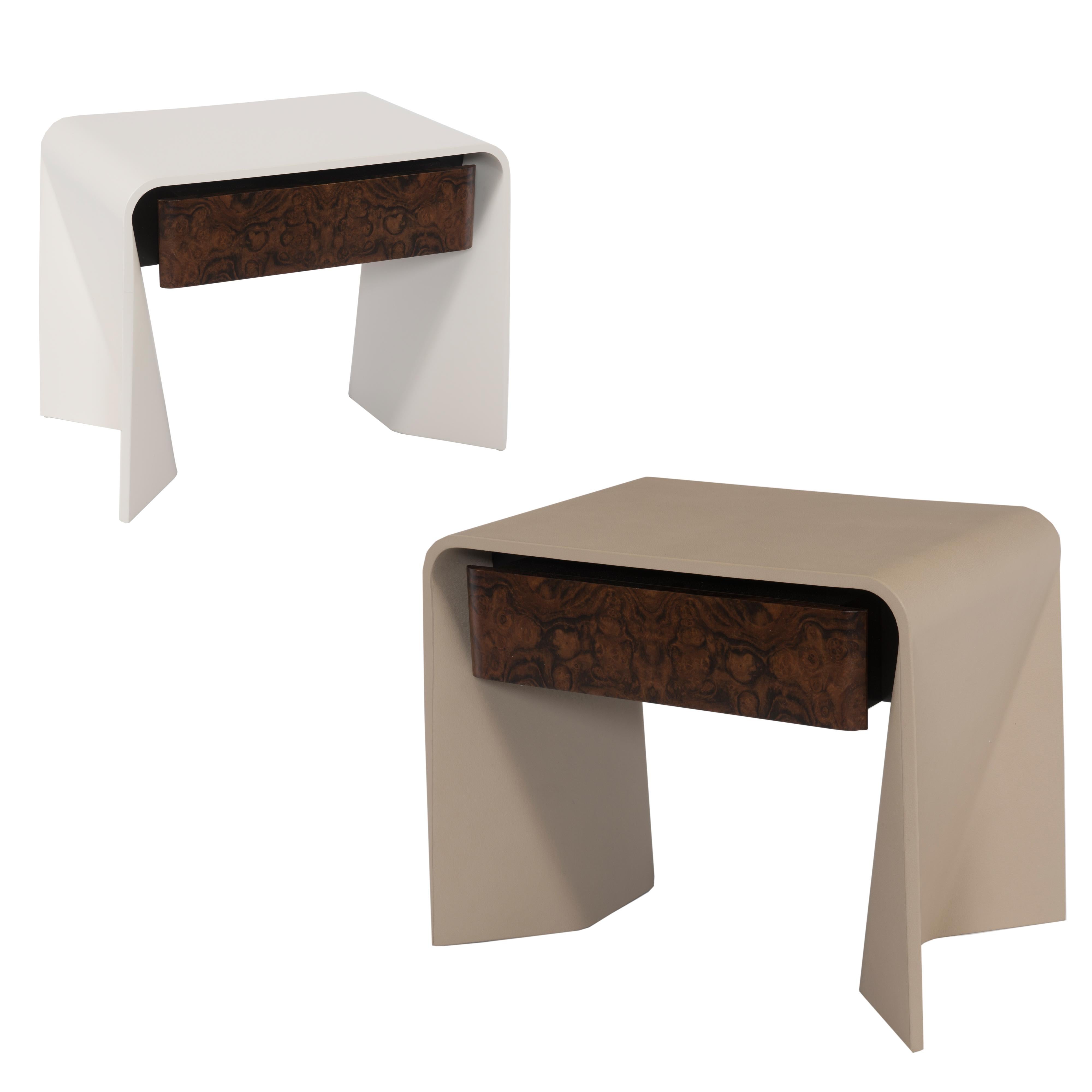 Contemporary Donghia Tendu Leather End Table in Tortora Leather and Wood For Sale