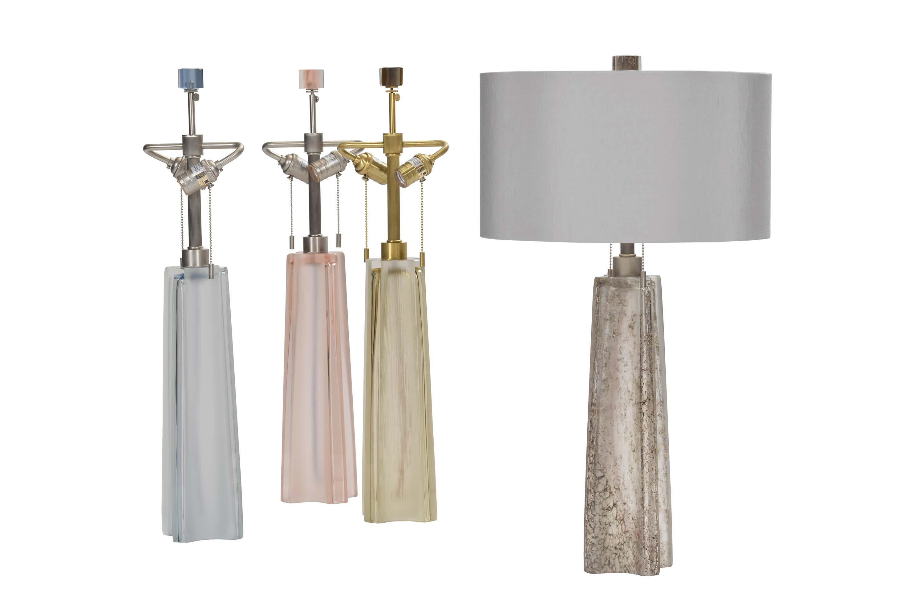 Italian Donghia Quatrefoil Satin Lamp & Shade, Periwinkle Murano Glass with Satin Finish For Sale