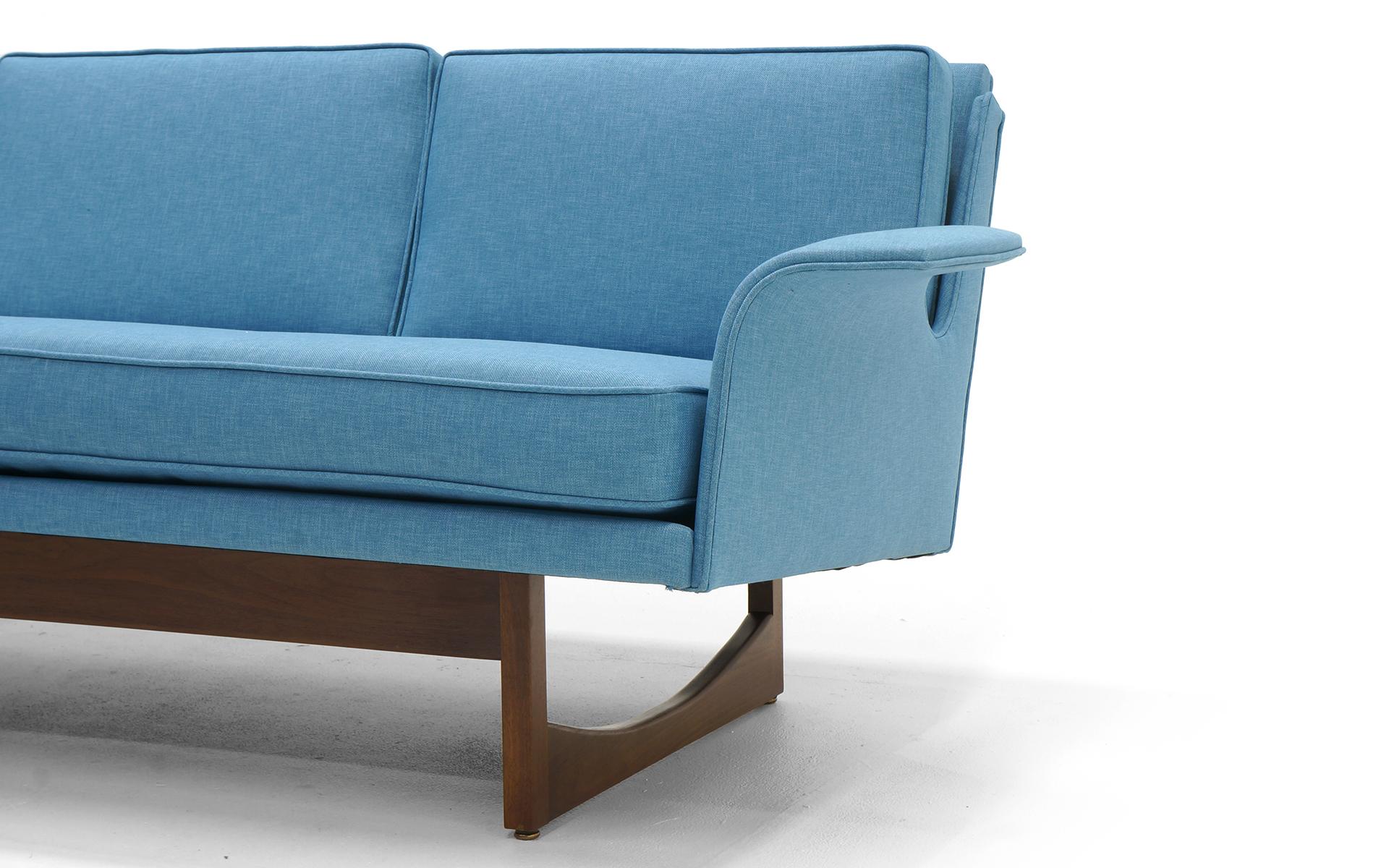 Mid-20th Century Four-Seat Sofa Possibly Danish Modern or Adrian Pearsall, Beautiful Blue Fabric