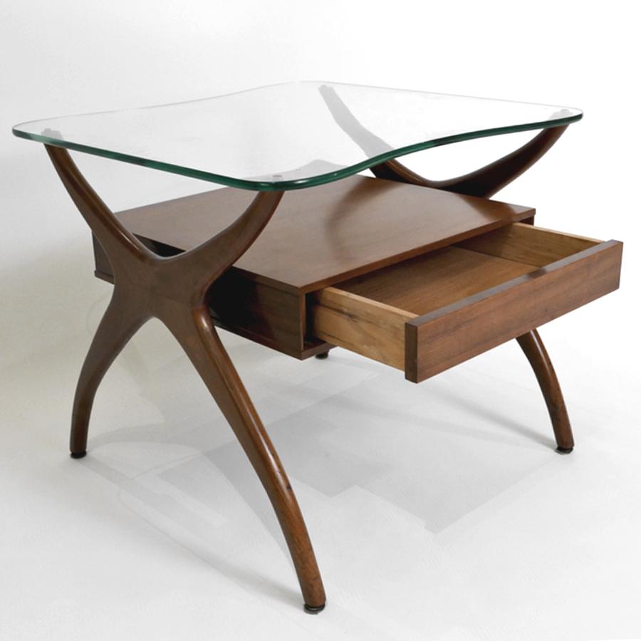 Mid-20th Century Midcentury Pair of Sculptural Walnut and Glass End Tables