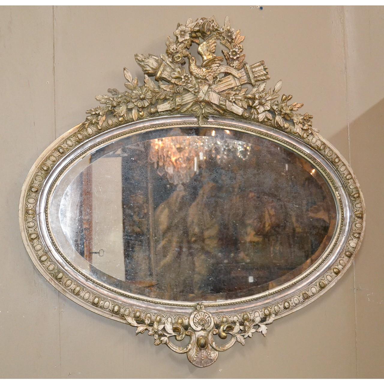 19th Century French Louis XVI Carved Oval Mirror 1