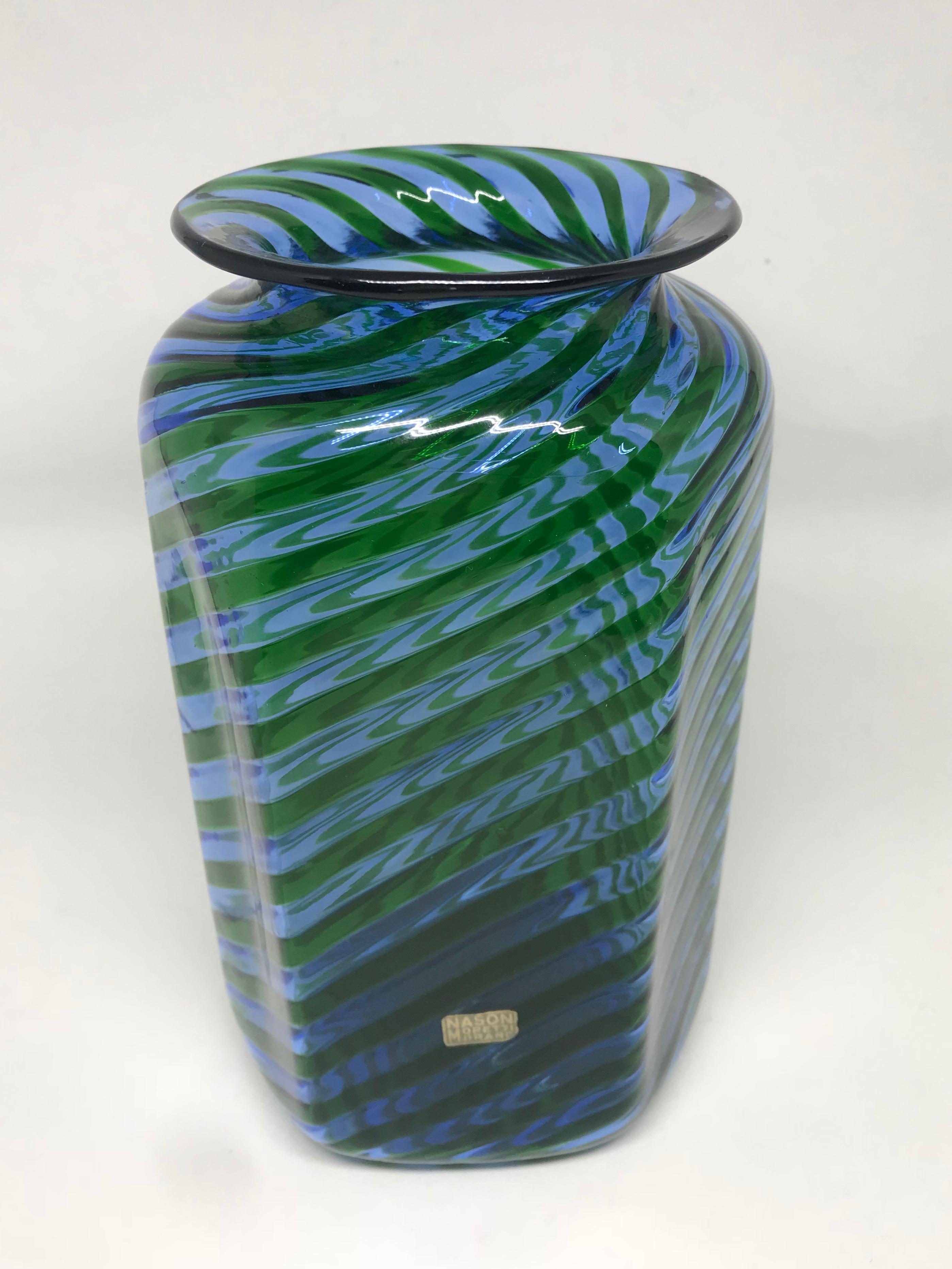 20th Century Blue Green Nason Moretti Murano Vase