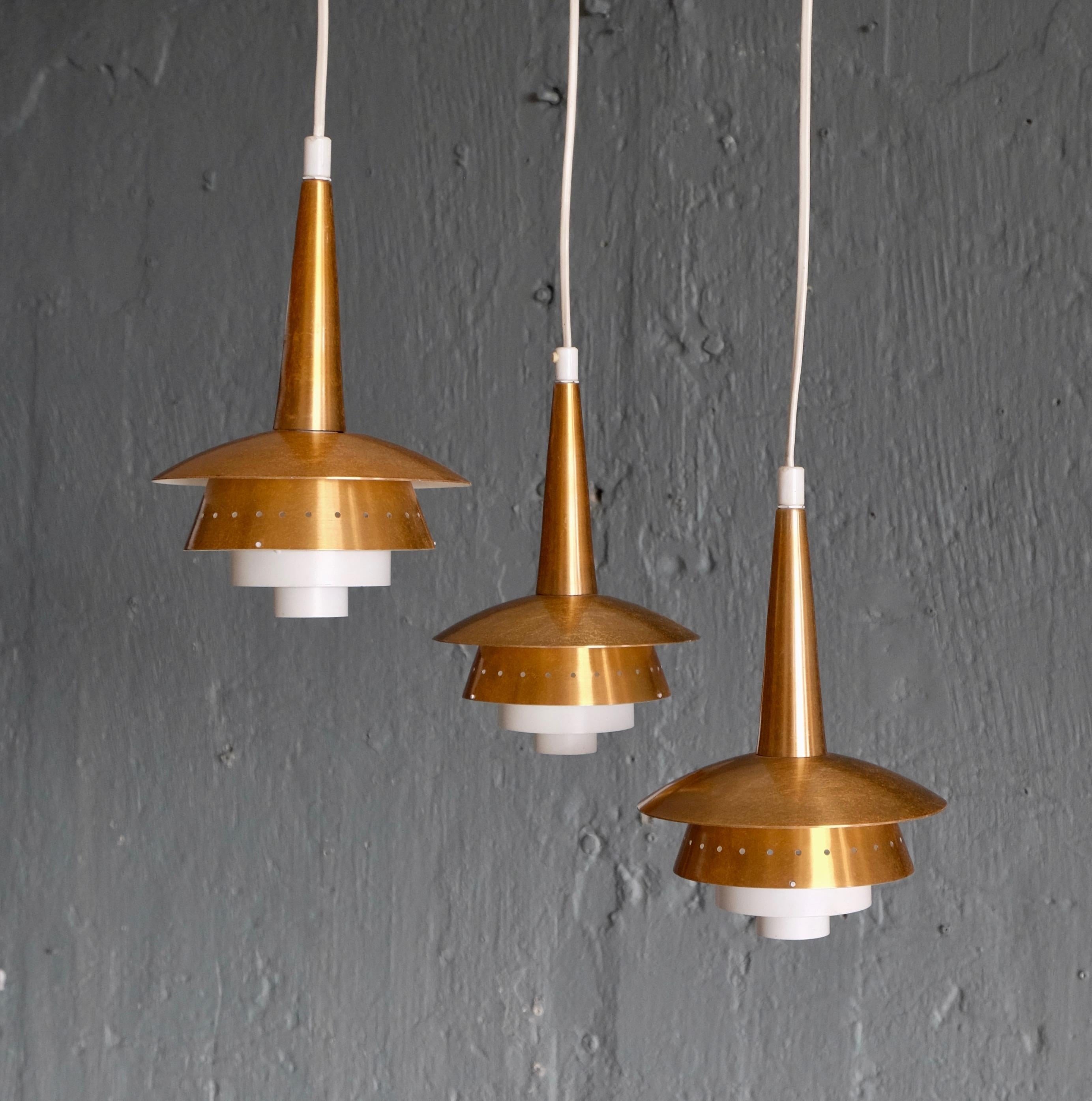 Danish Three-Armed Copper Ceiling Light, 1960s For Sale 1