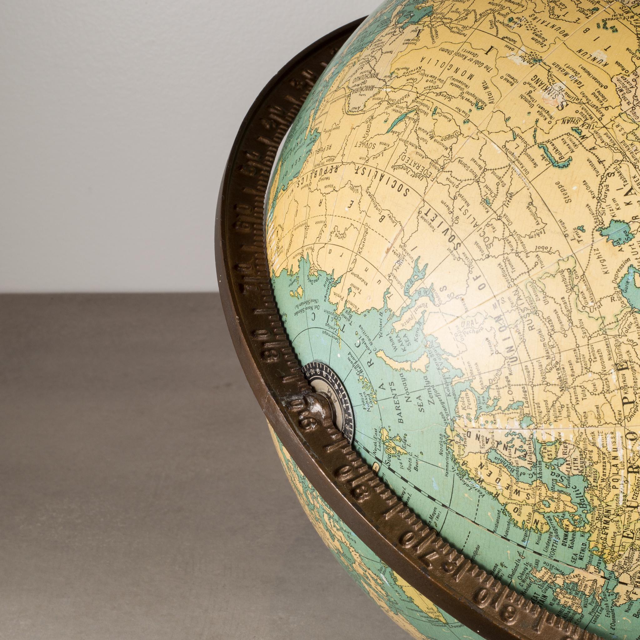 20th Century 1920s Terrestrial Globe with Metal Bracket and Base