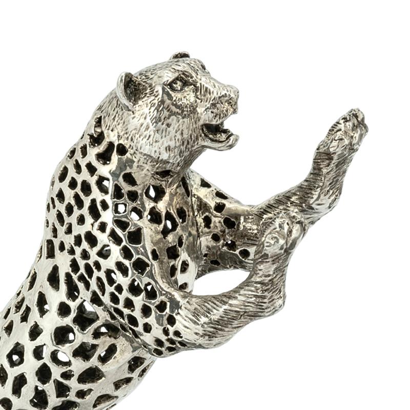 Italian Leopard Set of Two Bookend in Silver Plated Brass