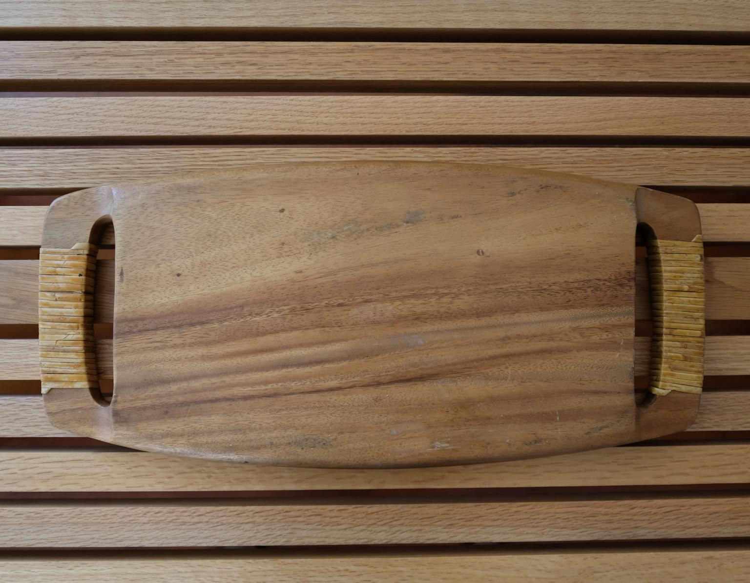 Mid-20th Century Cane Wrapped Wood Tray or Catch All