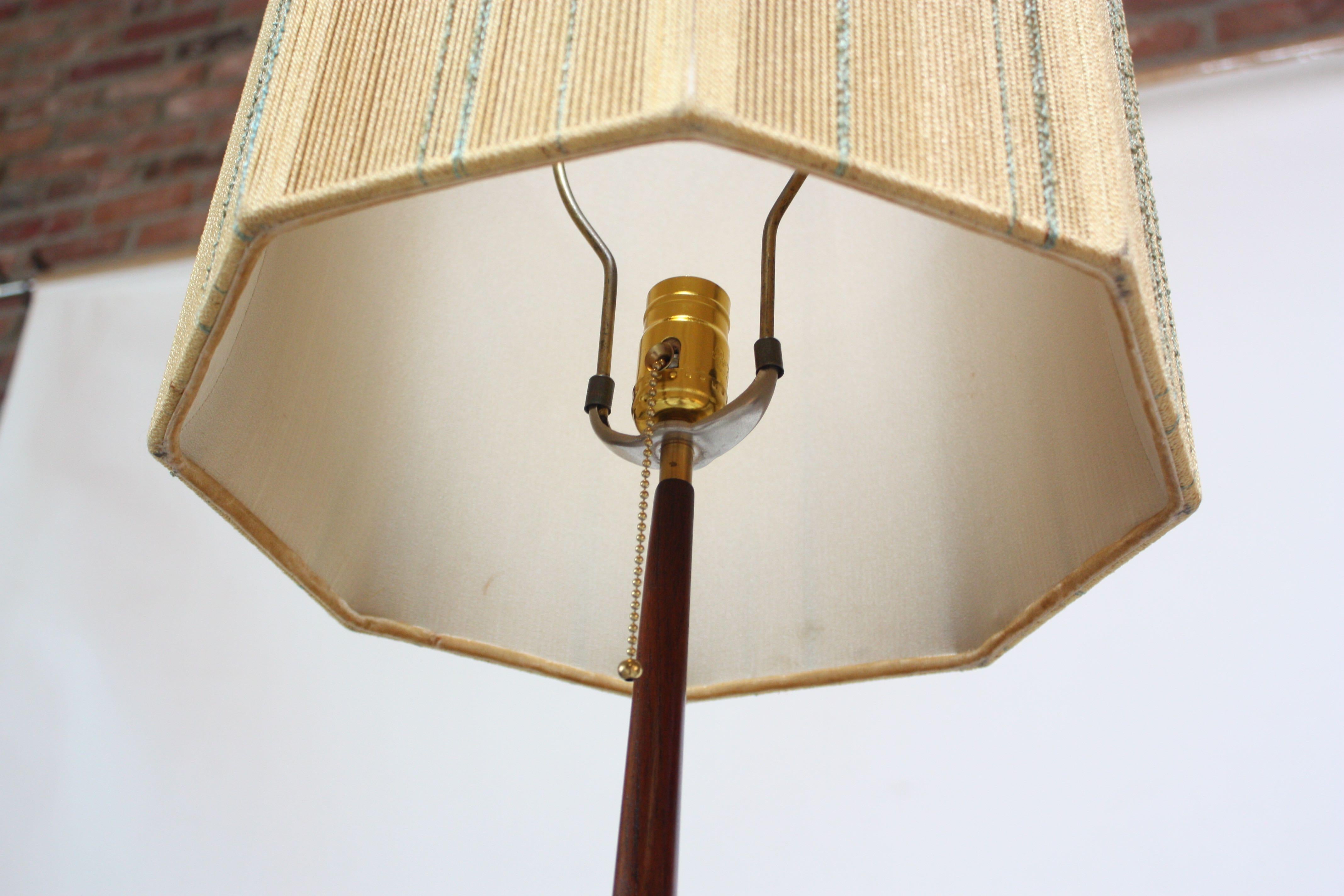 Sculpted Scandinavian Modern Teak Floor Lamp with Octagonal Rope Shade In Excellent Condition In Brooklyn, NY