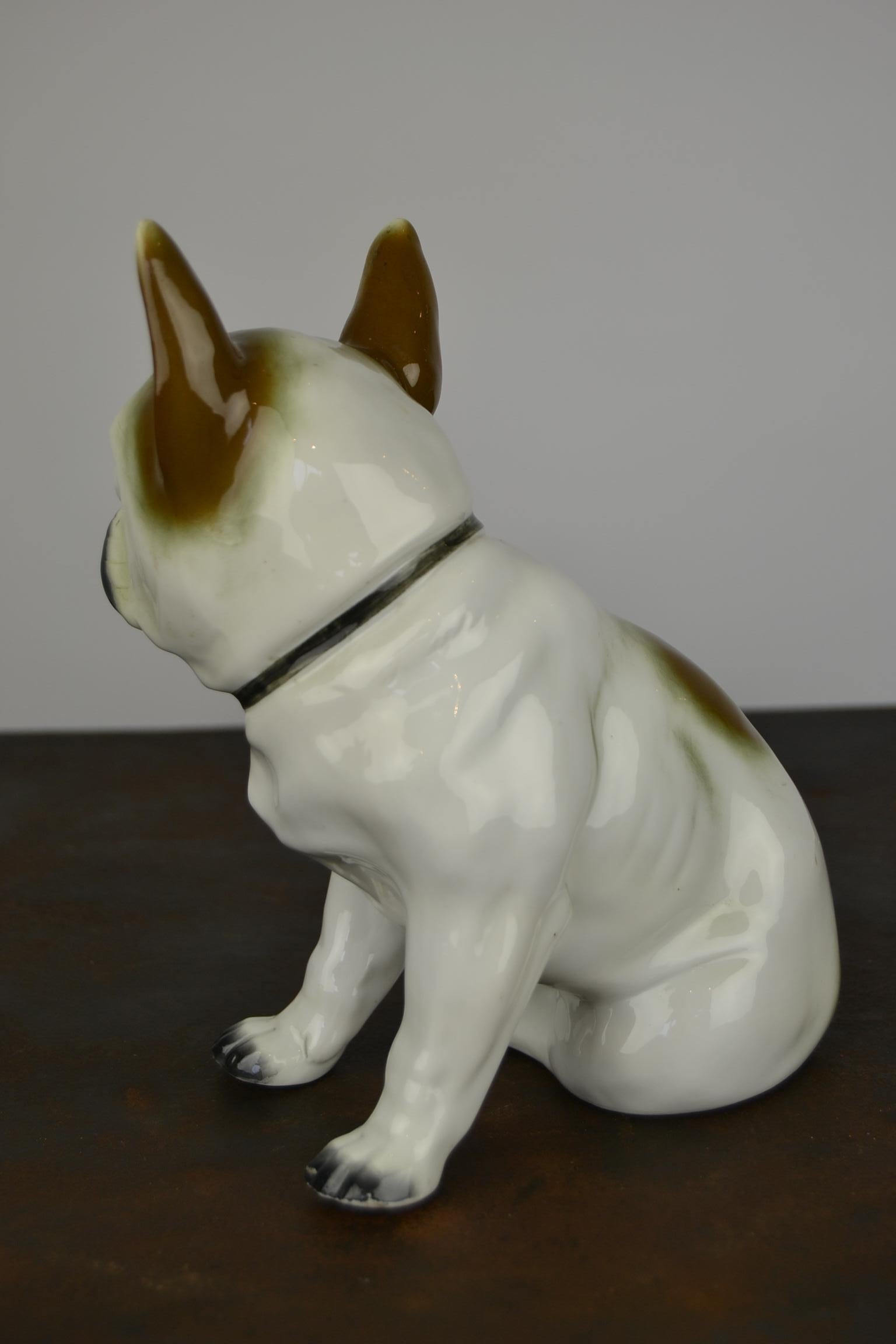 Art Deco Porcelain French Bulldog Sculpture, Sitzendorf Germany, 1930s For Sale