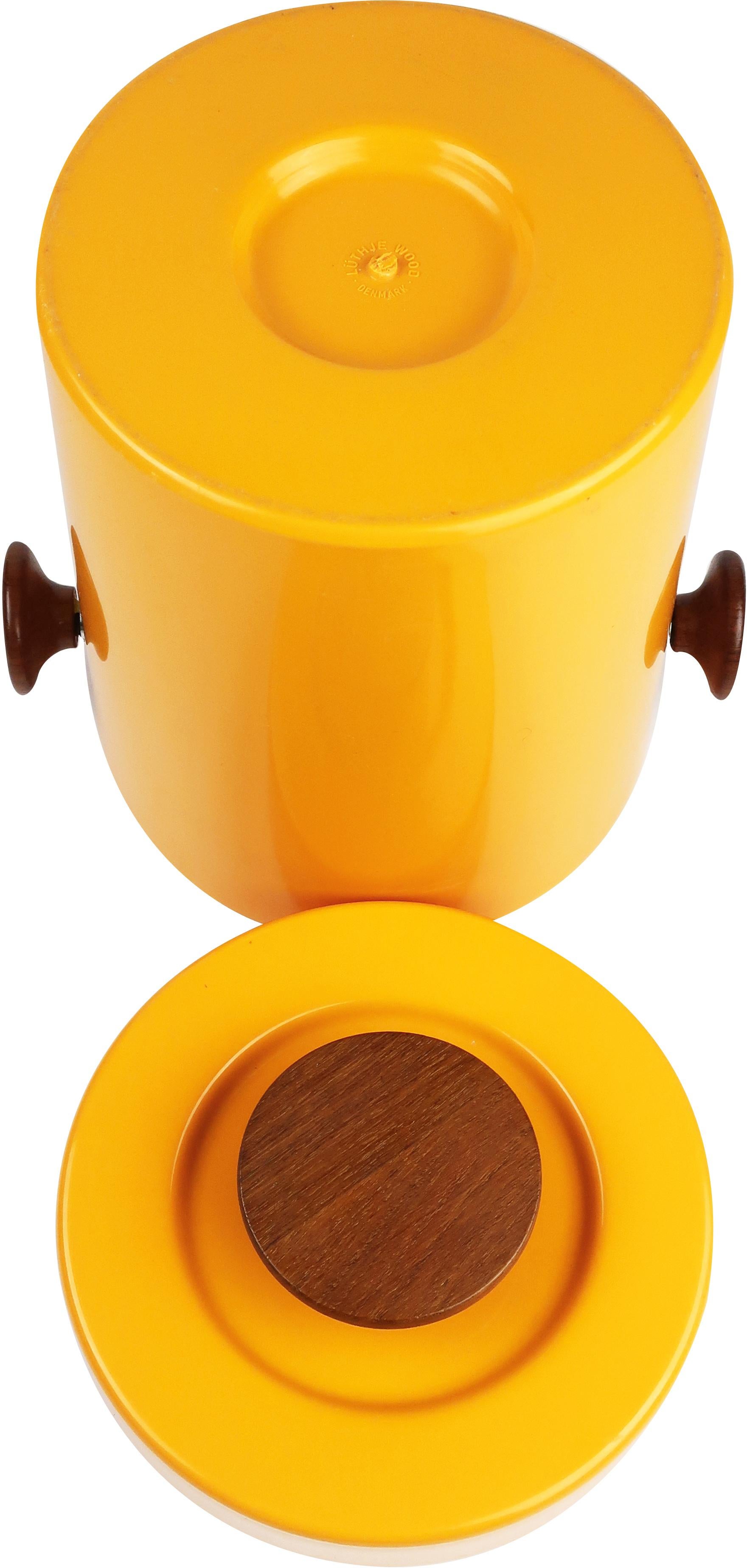 Teak and Orange Plastic Ice Bucket by Luthje Wood In Excellent Condition In Brooklyn, NY
