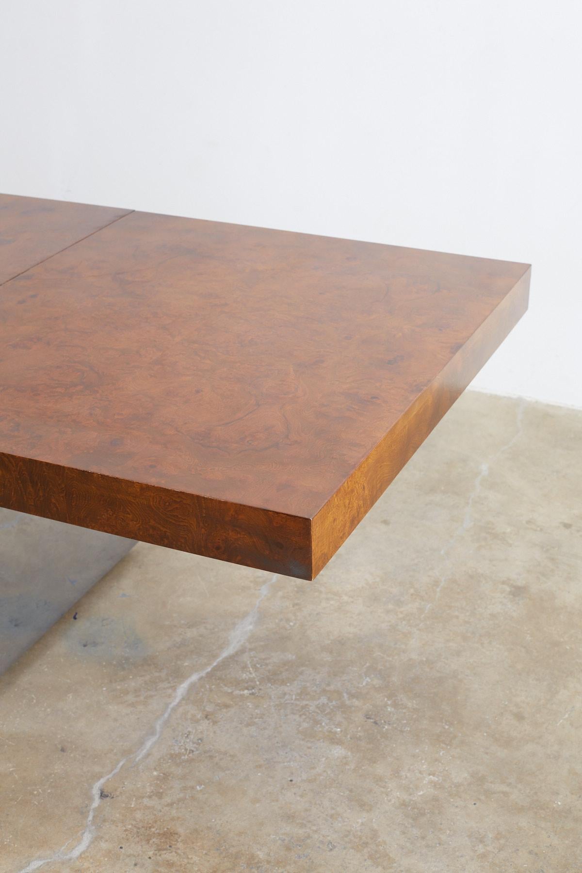 American Milo Baughman Burl Wood Chrome Extension Dining Table