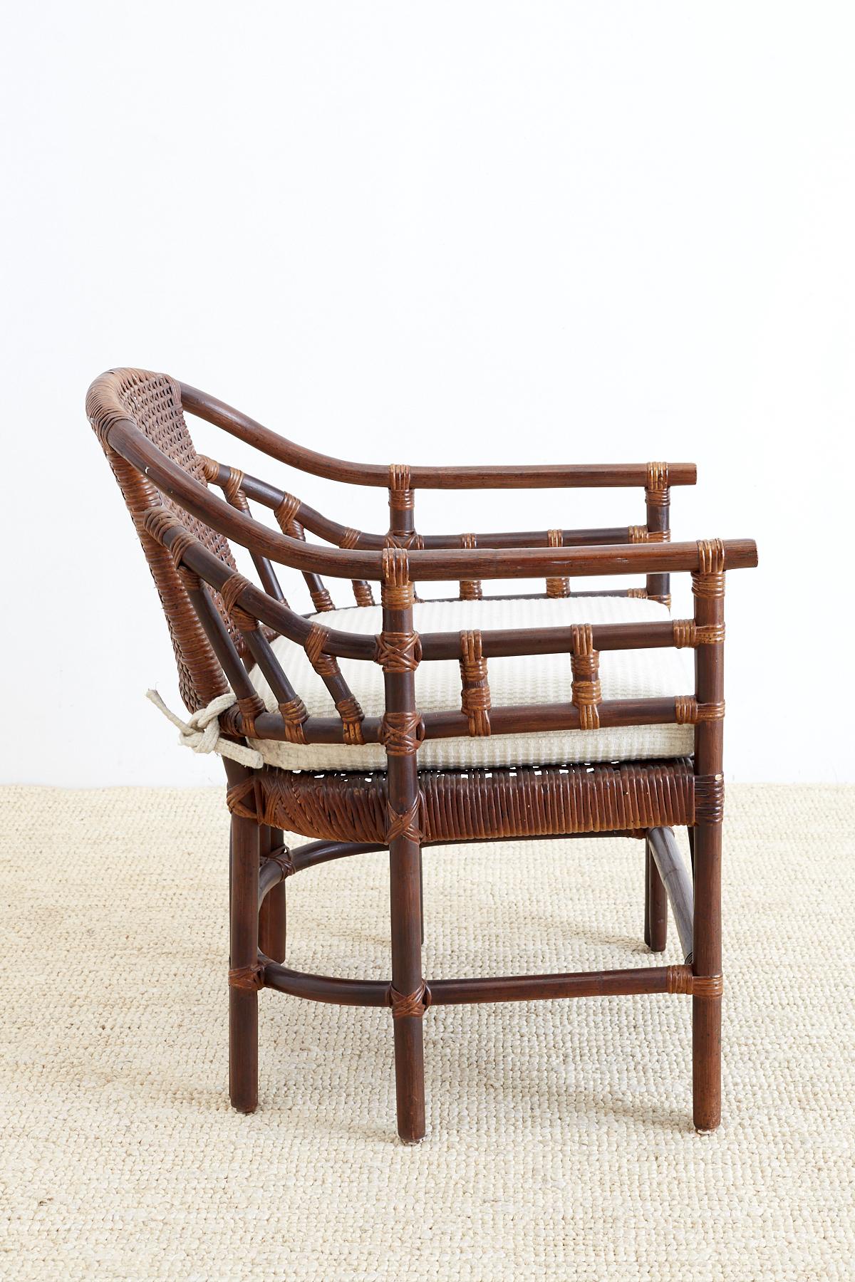 20th Century McGuire Style Bamboo Barrel Back Lounge Chairs