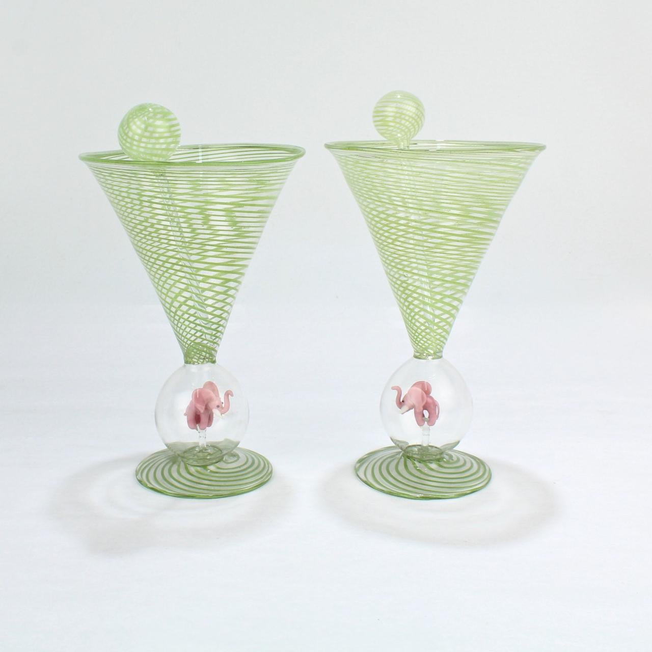Czech Set of 6 Bimini Glass Art Deco Martini Glasses with Cocktail Spears