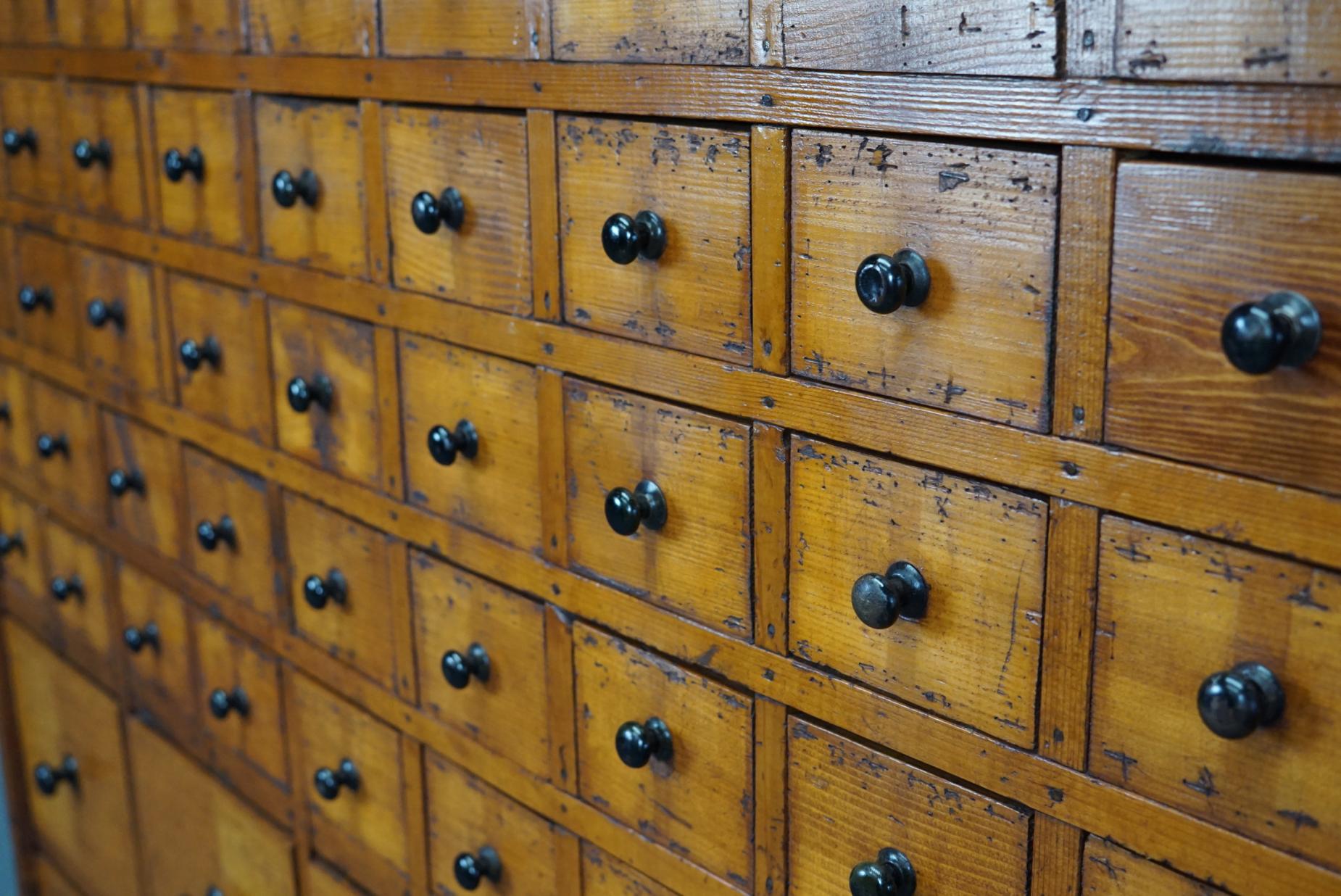 Dutch Pine Apothecary Cabinet or Bank of Drawers, 1940s In Good Condition In Nijmegen, NL
