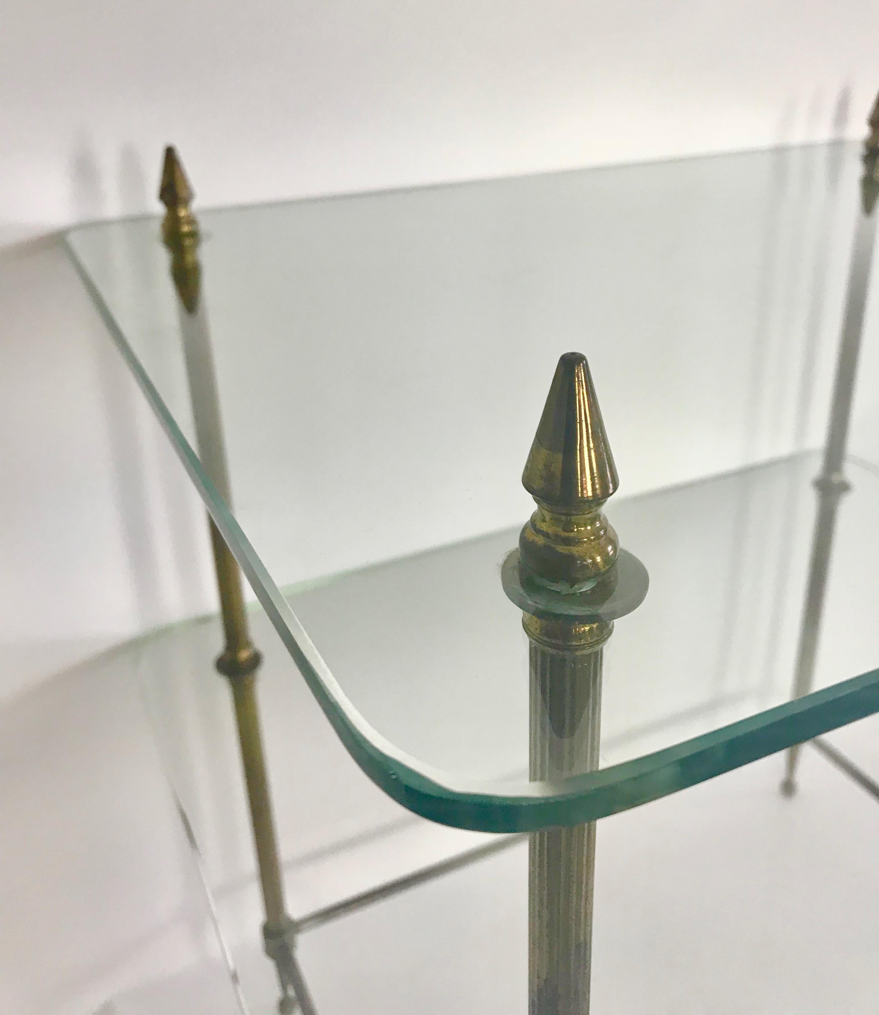 Two-Tiered Glass and Brass Side Table from France 1