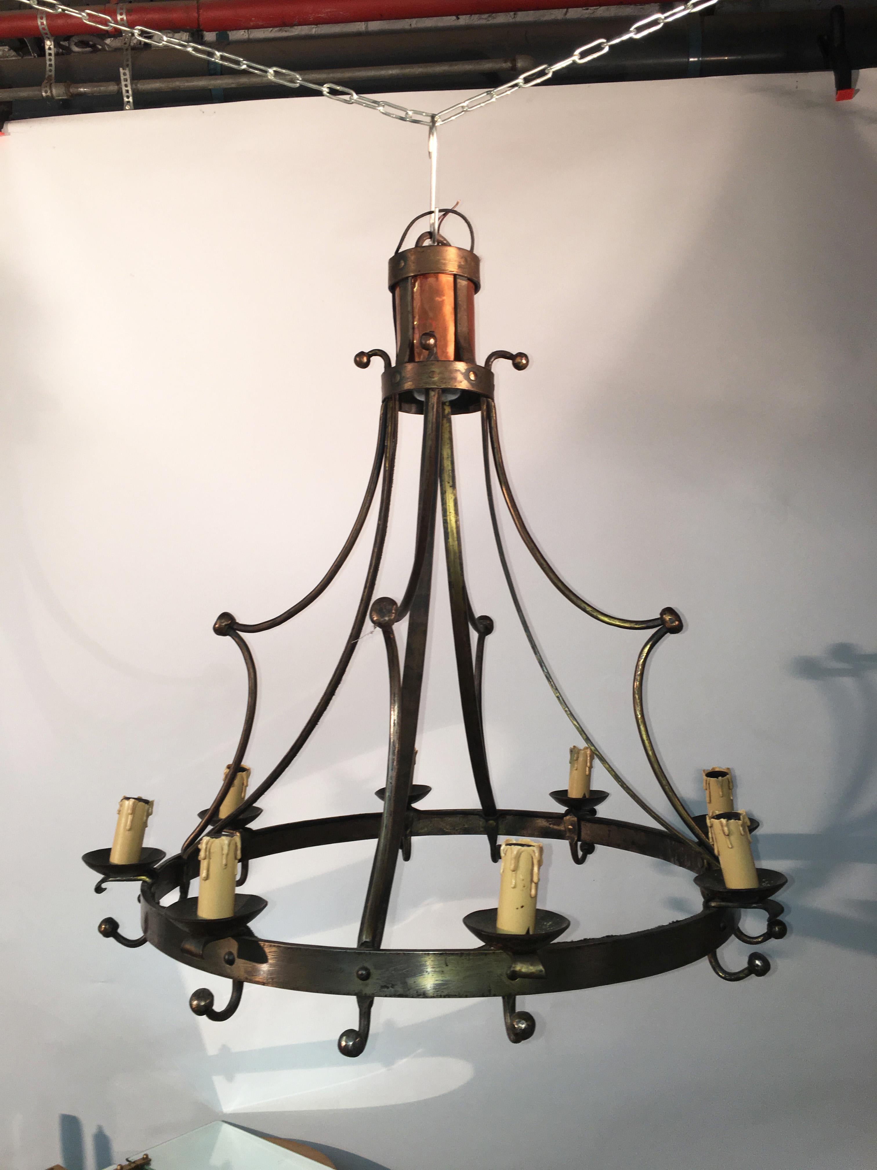 Brass Large Neoclassical Style Chandelier, circa 1950 For Sale