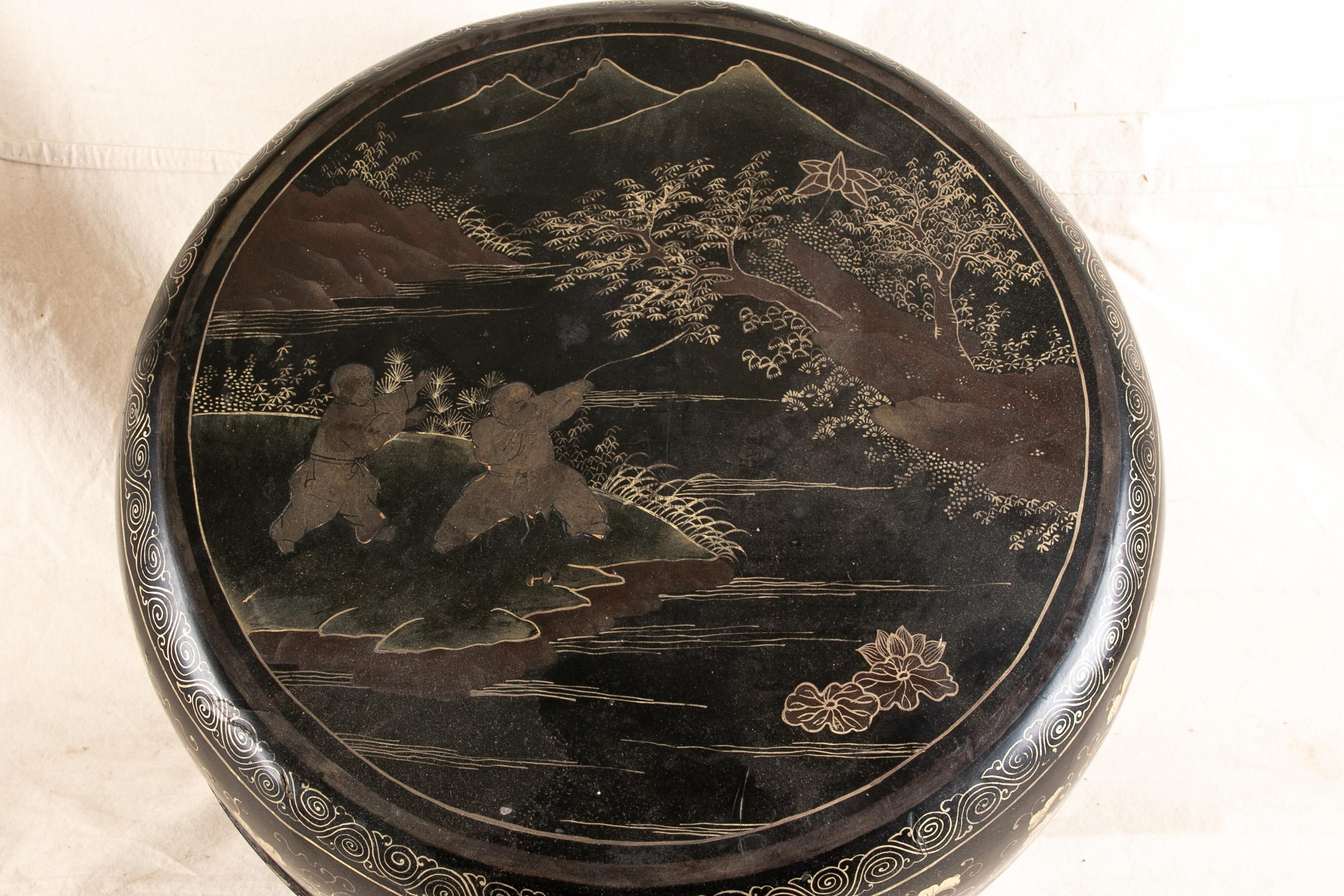 20th Century Large Antique Asian Lacquered and Decorated Box