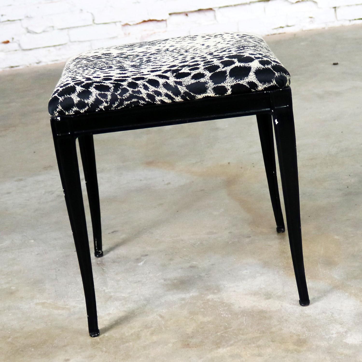 Black Art Deco and Animal Print Bench Ottoman Footstool Cast Aluminum by Crucibl In Good Condition In Topeka, KS