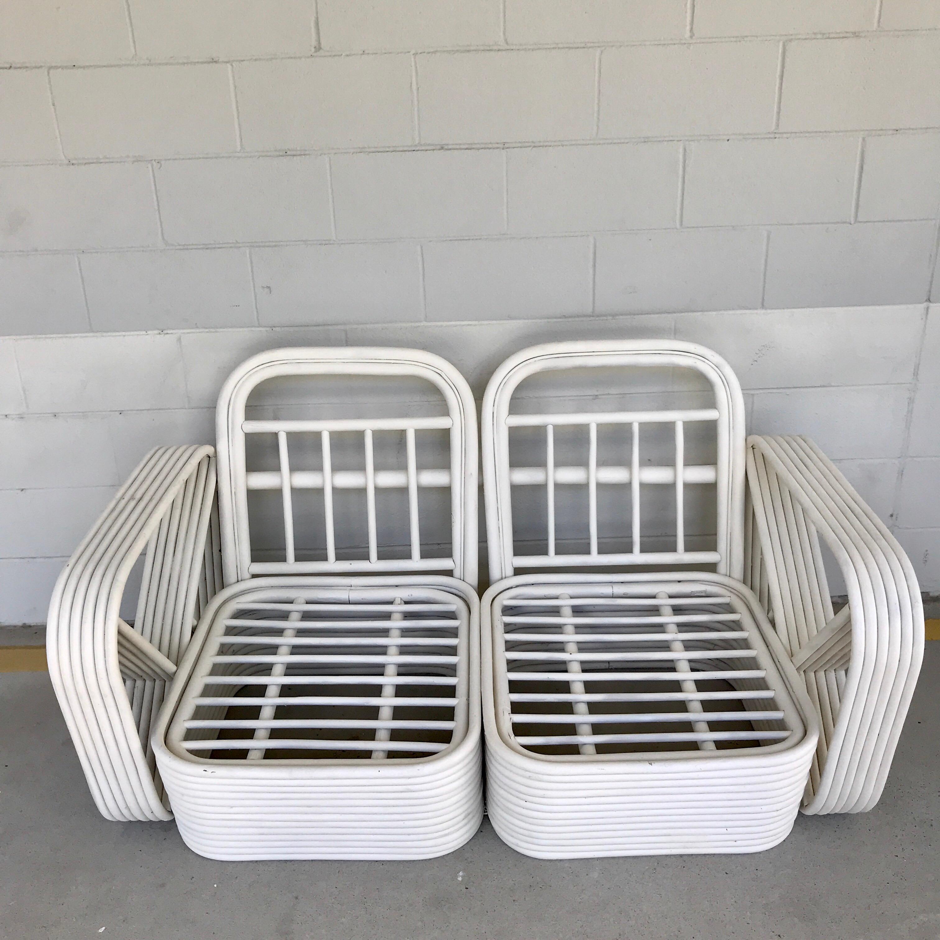 Two Rattan Sofa Frames by Paul Frankl, in Dove White In Good Condition For Sale In Atlanta, GA