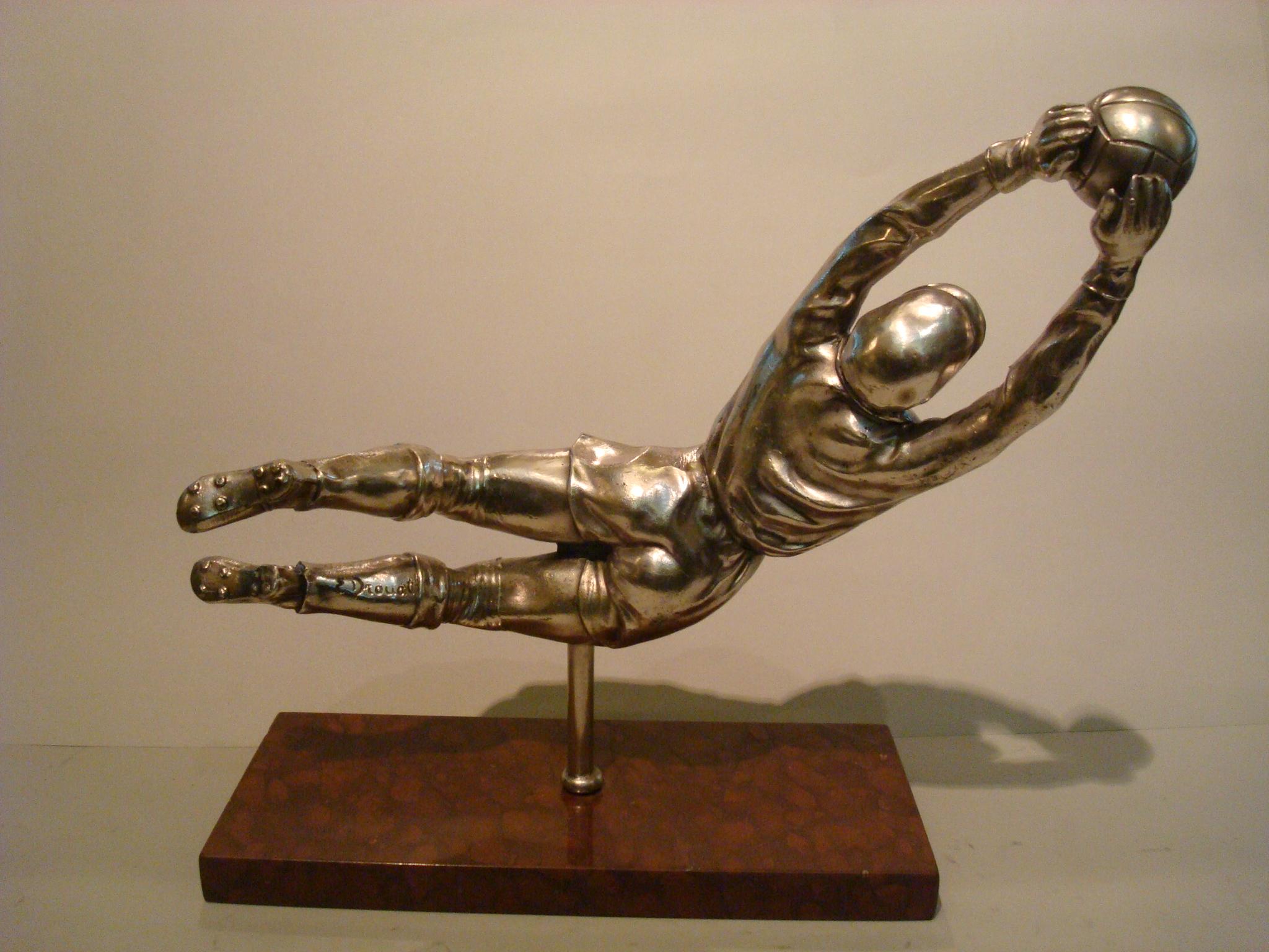 20th Century Silvered Figure of a Football, Soccer Goalkeeper, France, circa 1940 For Sale