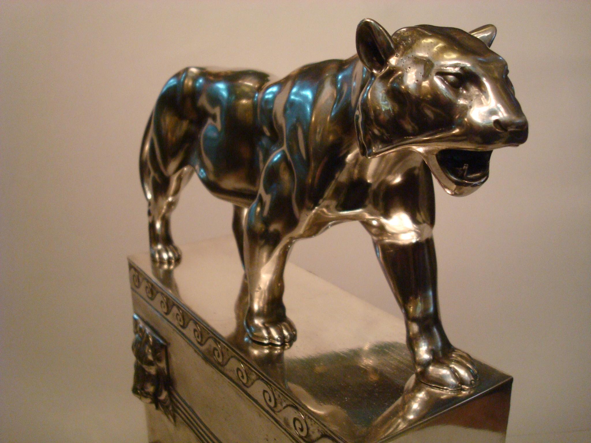 Metal Art Deco Tiger Sculpture Figure WMF German Silver Plate Art Deco Style