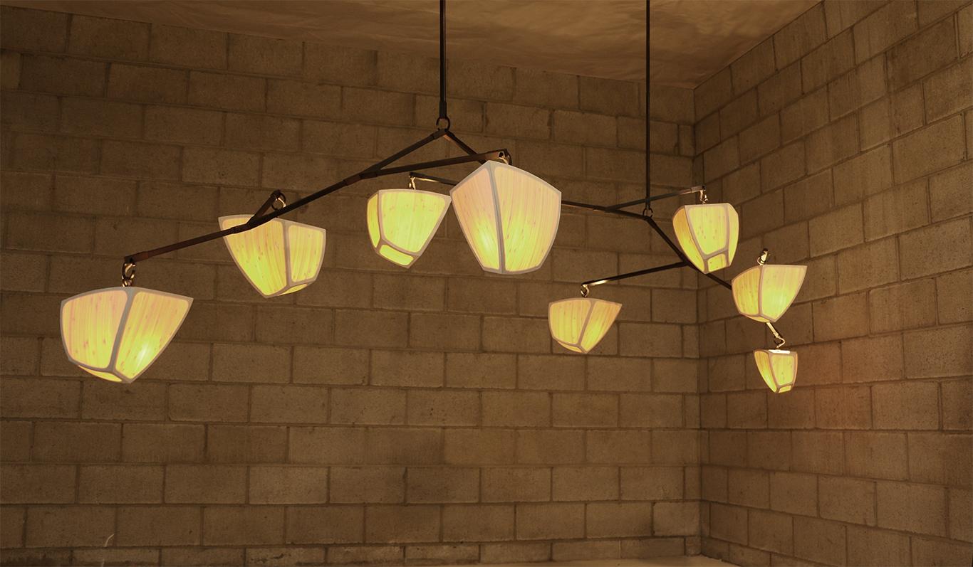 Modern Bamboo Cassiopeia 8: 2A3B3C Mobile Chandelier, handmade by Andrea Claire Studio For Sale