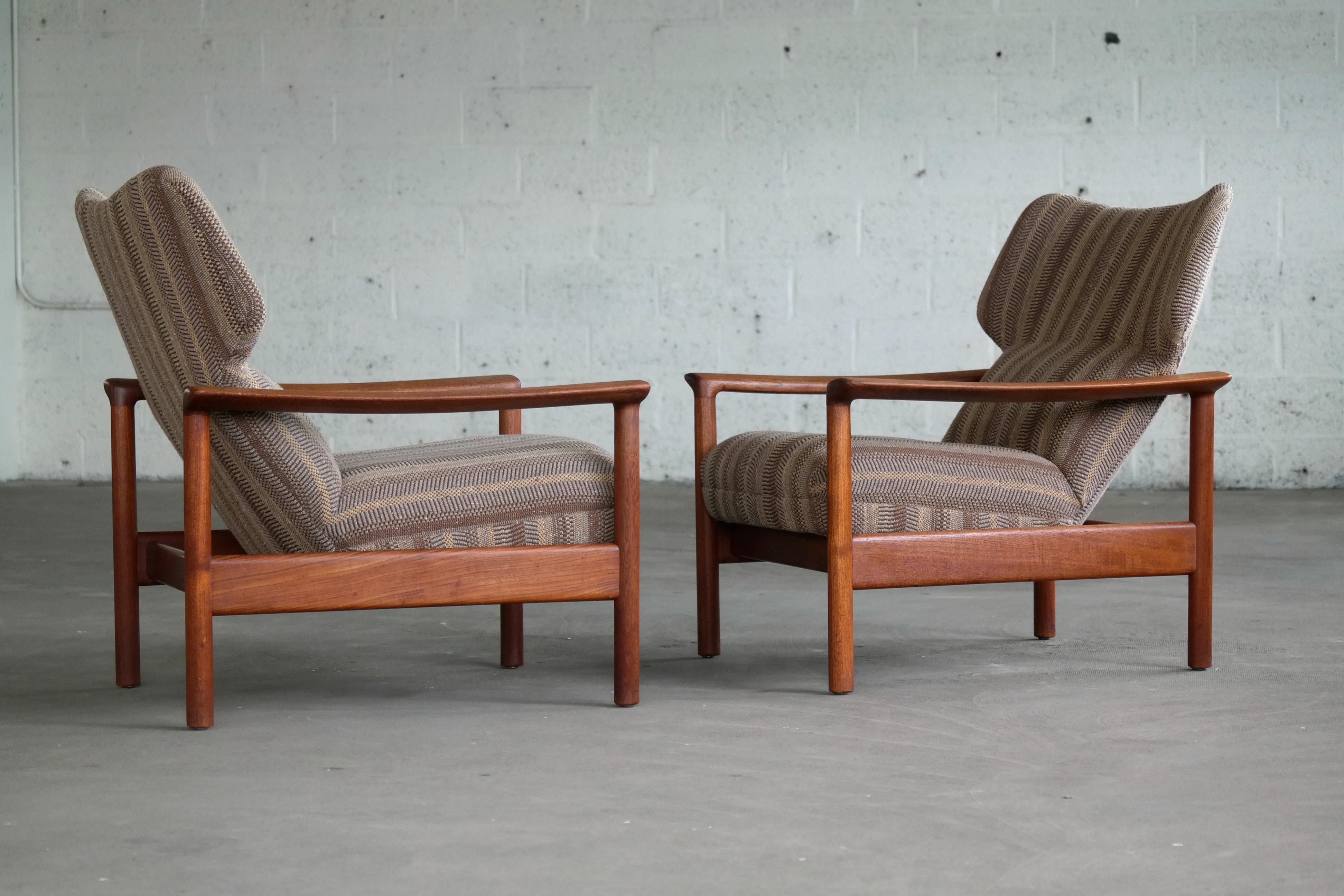 Wool Pair of Danish Midcentury Easy Chairs in Teak