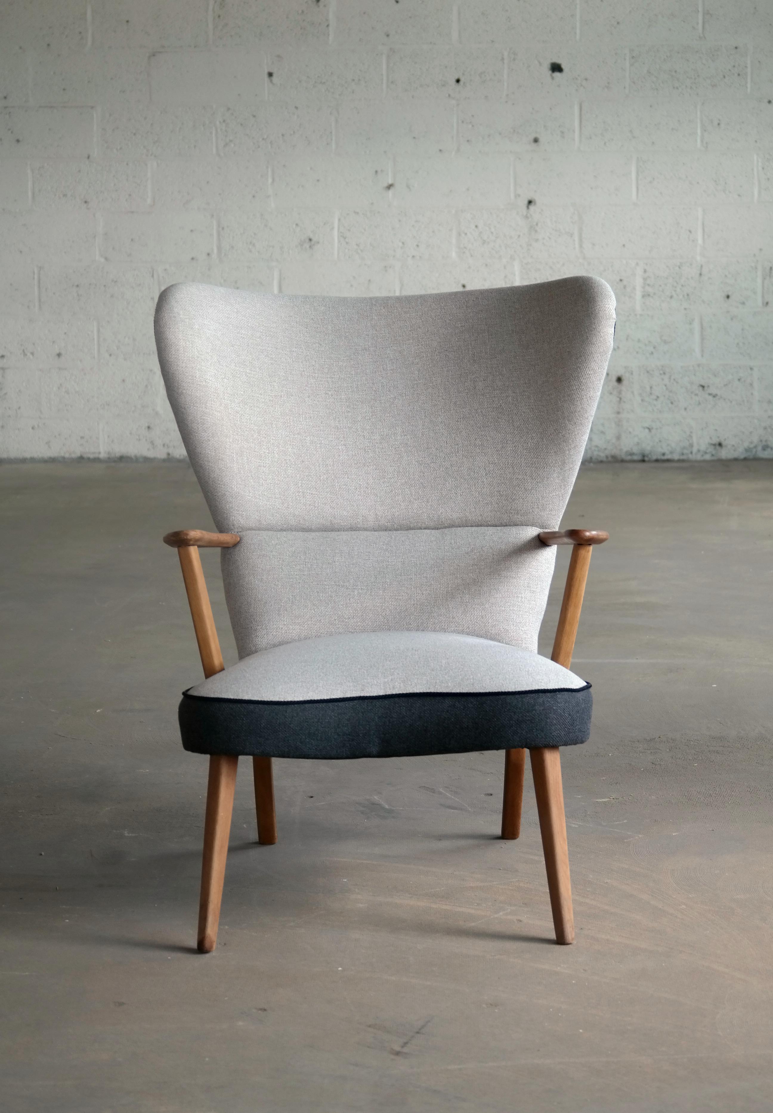 Wool Danish 1950s Lounge Chair Model Pragh with Ottoman by Madsen and Schubell